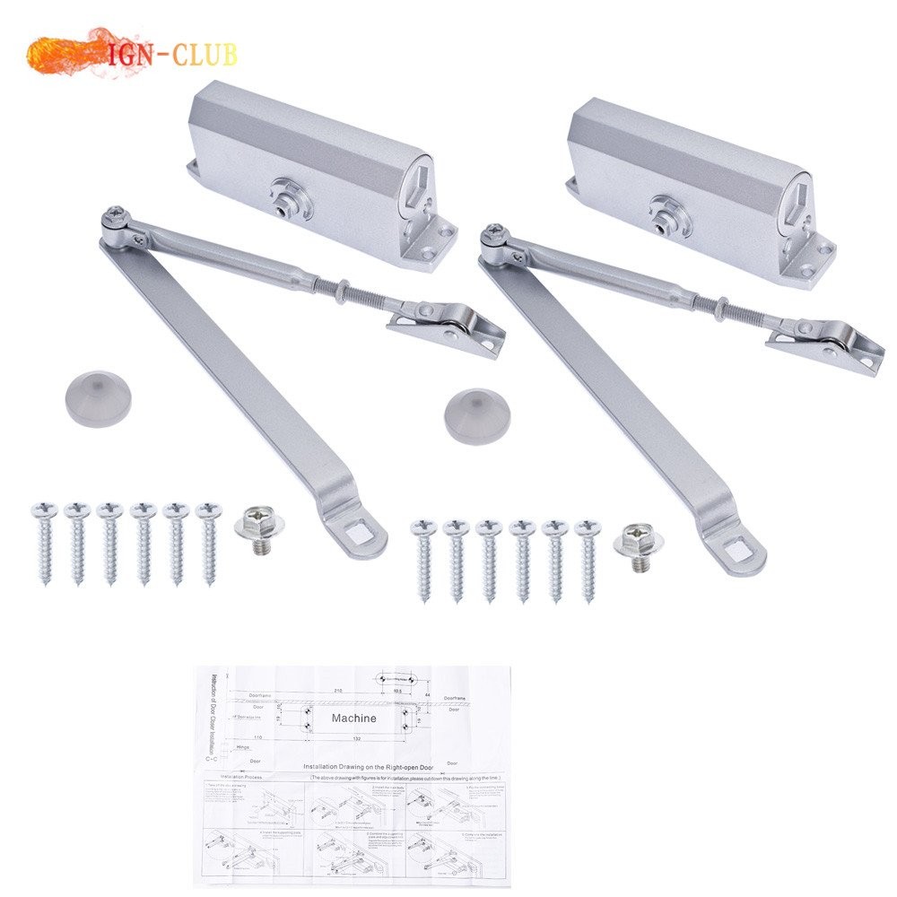 2 Pack Silver Aluminum Machine Commercial Door Closers Weighing 45-65kg