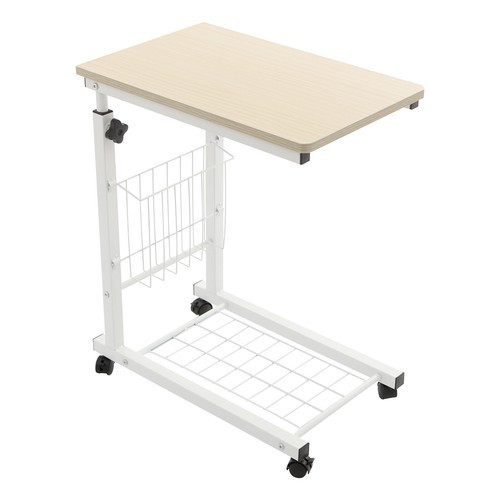 Height Adjustable Side Table With Wheels 2 Tier C Shaped Mobile Standalone Table
