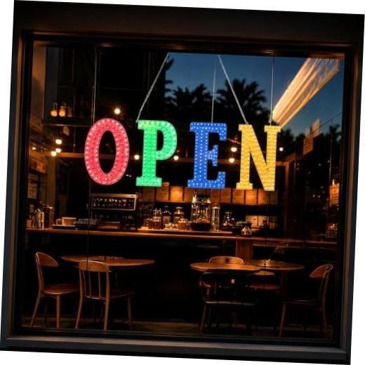 LED Open Sign for Business, Open Neon Sign 30x10 Large Red&Green&Blue&Yellow