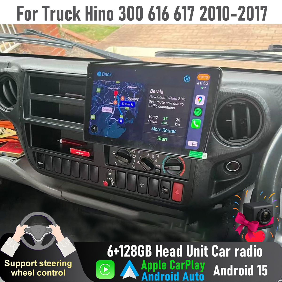 10'' 24V Apple CarPlay Auto 6+128GB Head Unit Car radio For Hino 300 2010-2017
