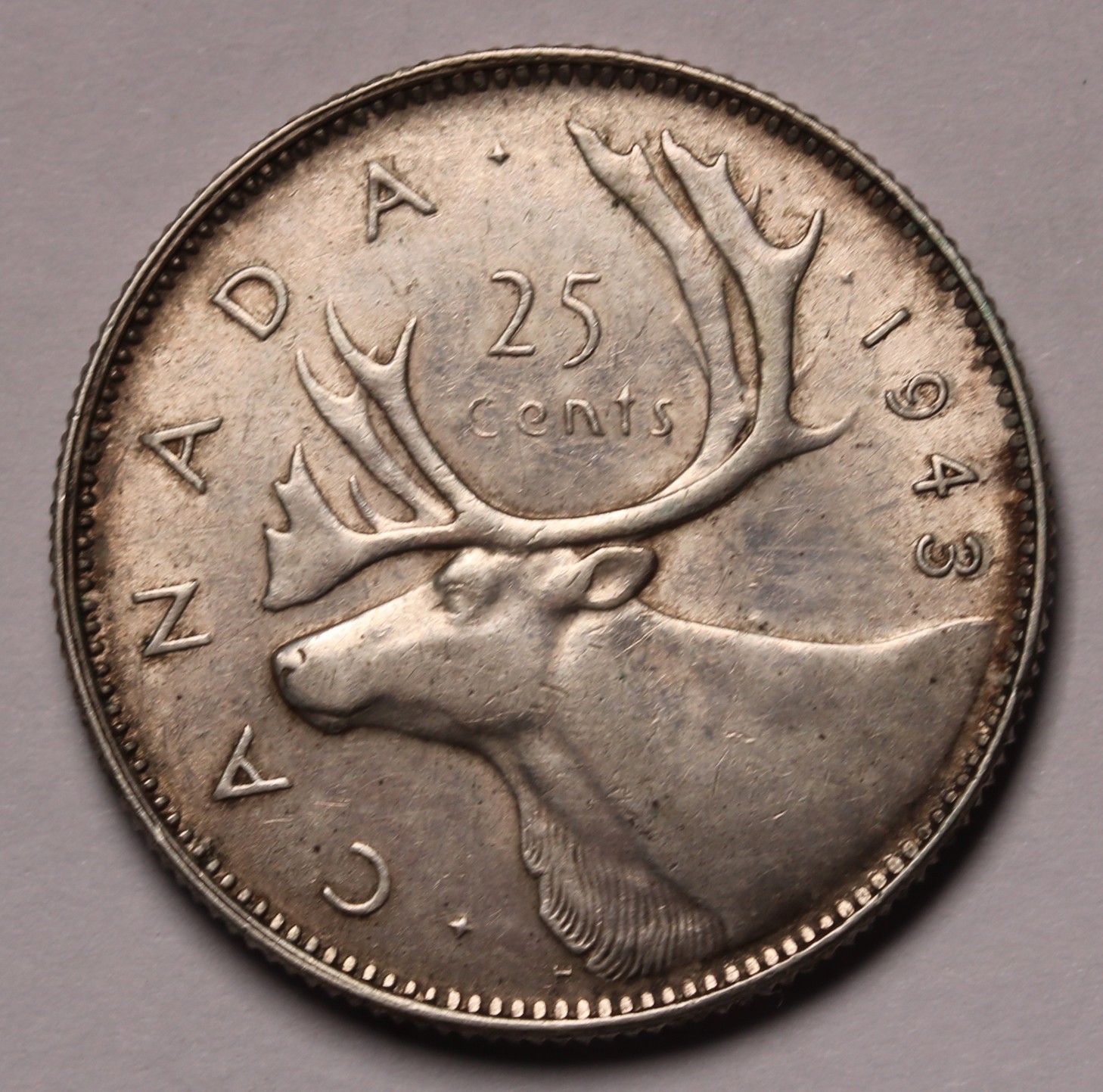 1943 Canada 25 Cents Silver Coin George VI KM#35