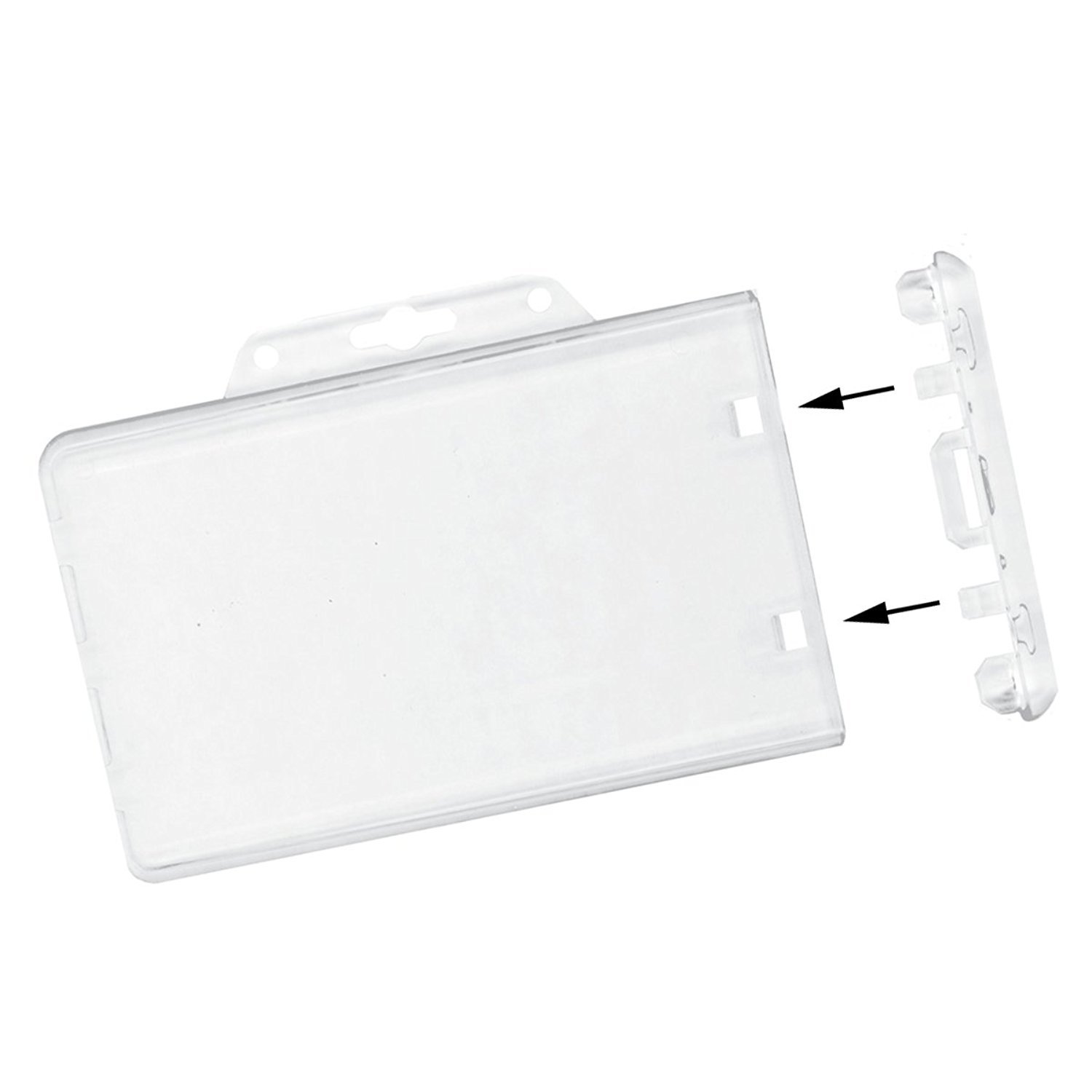 50 Clear Horizontal Permanent Locking ID Card Badge Holders  Hard Rigid Plastic