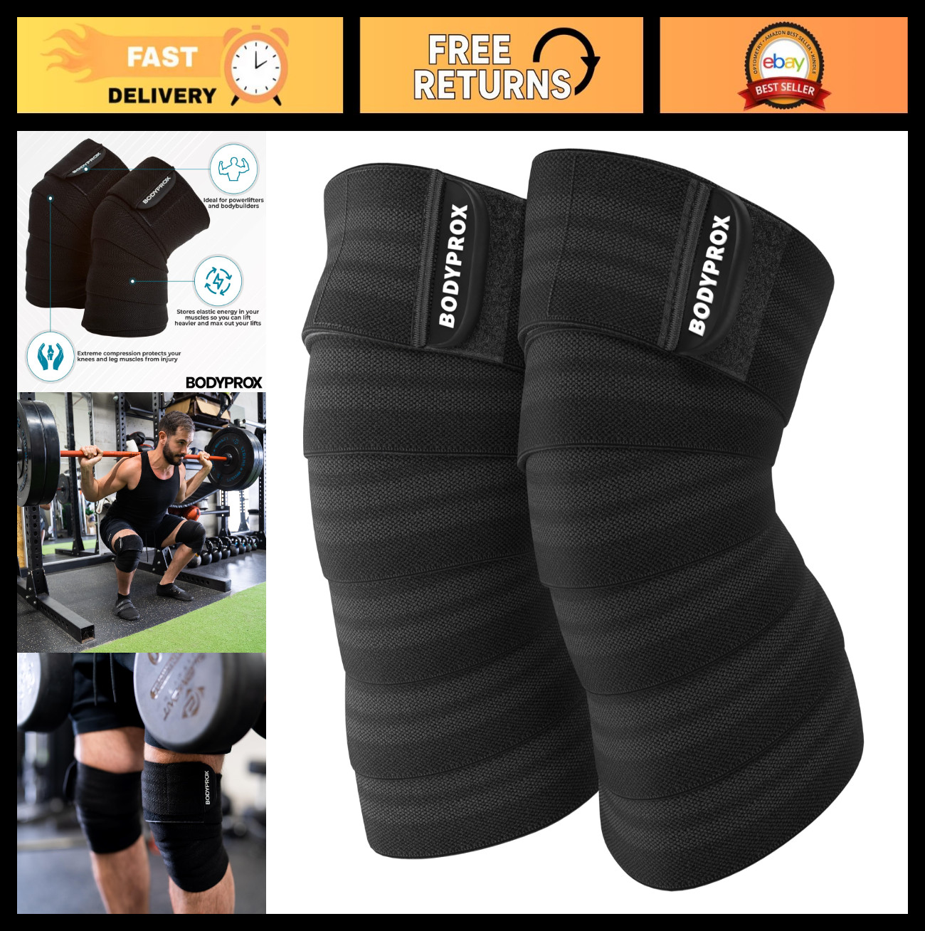 Knee Wraps 2 Pack for Squats, Weightlifting, Powerlifting & Cross Training - Sup