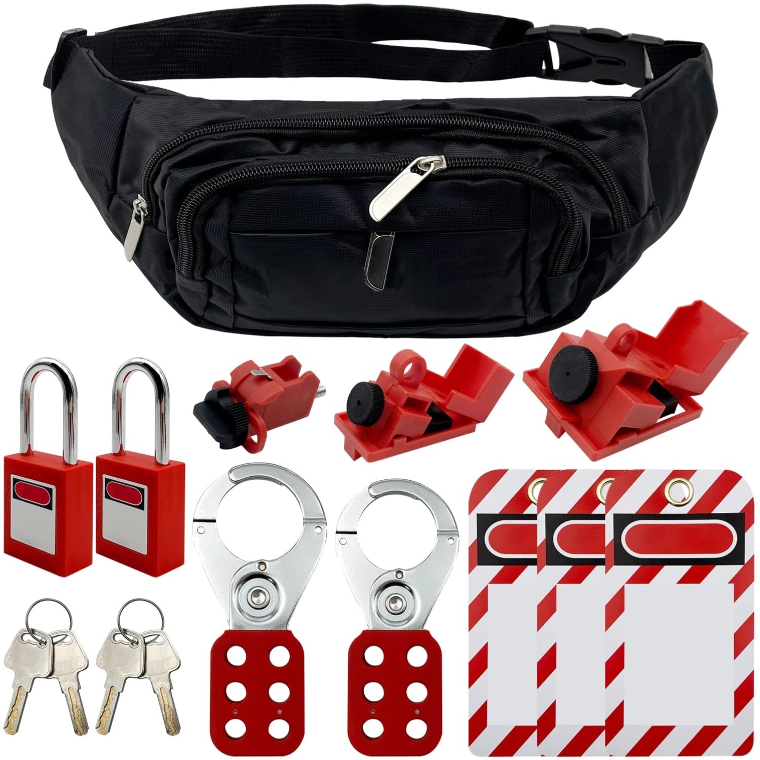 All-in-One Lockout Tagout Kit: Padlocks, Breakers & Durable Pocket Bag