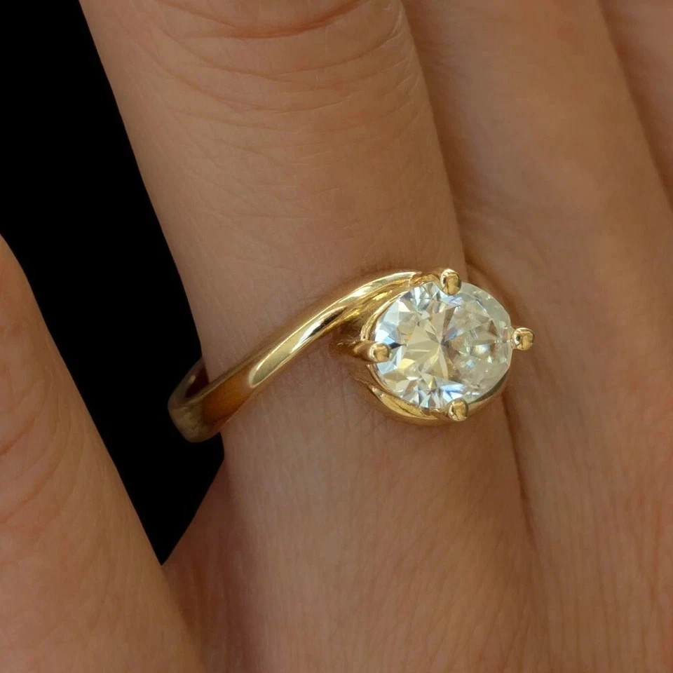 Oval Cut 2.70 Ct White Moissanite Solitaire Engagement Ring 14K Yellow Gold FN