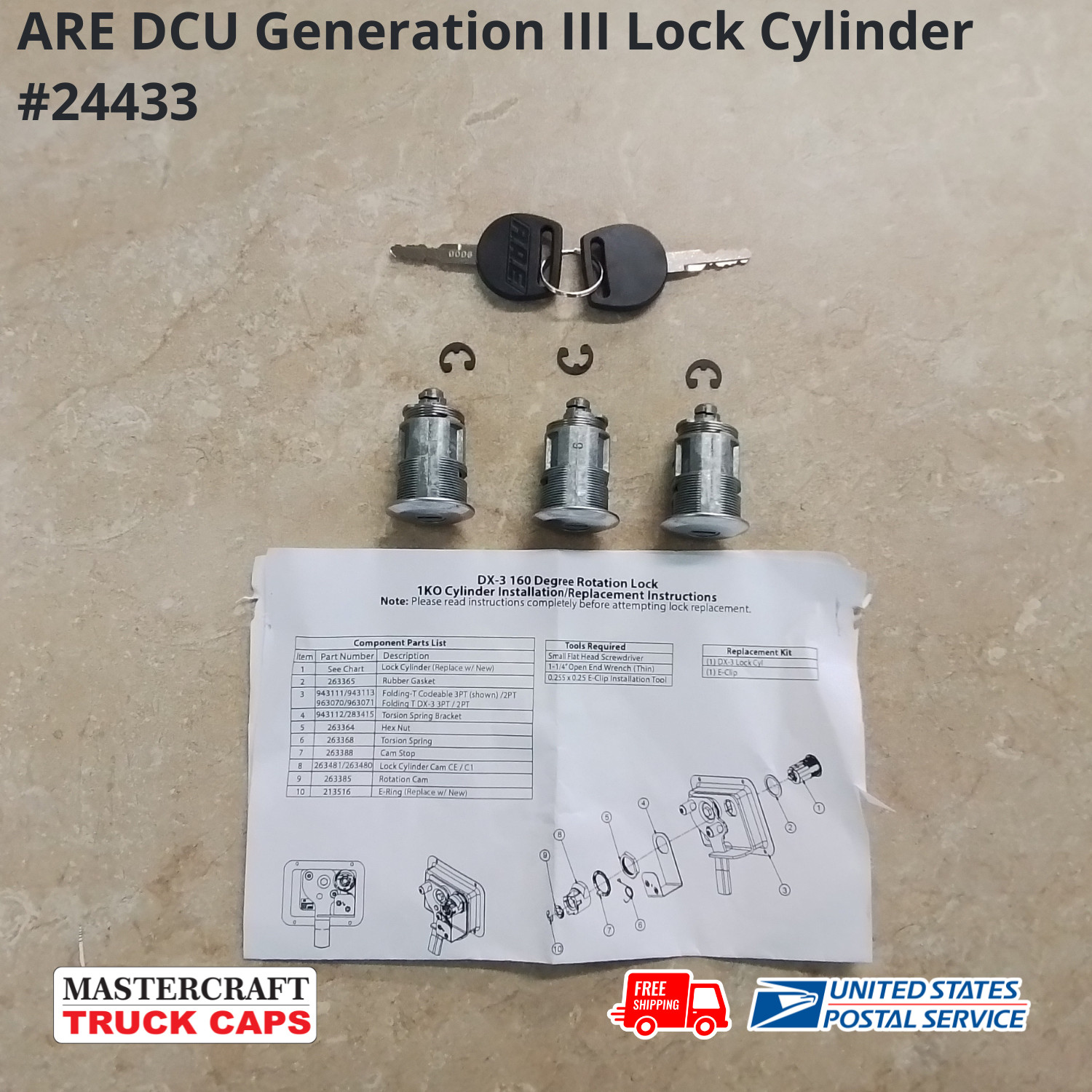 ARE Truck Cap Lock Cylinders for Commercial Truck Caps PA-24433