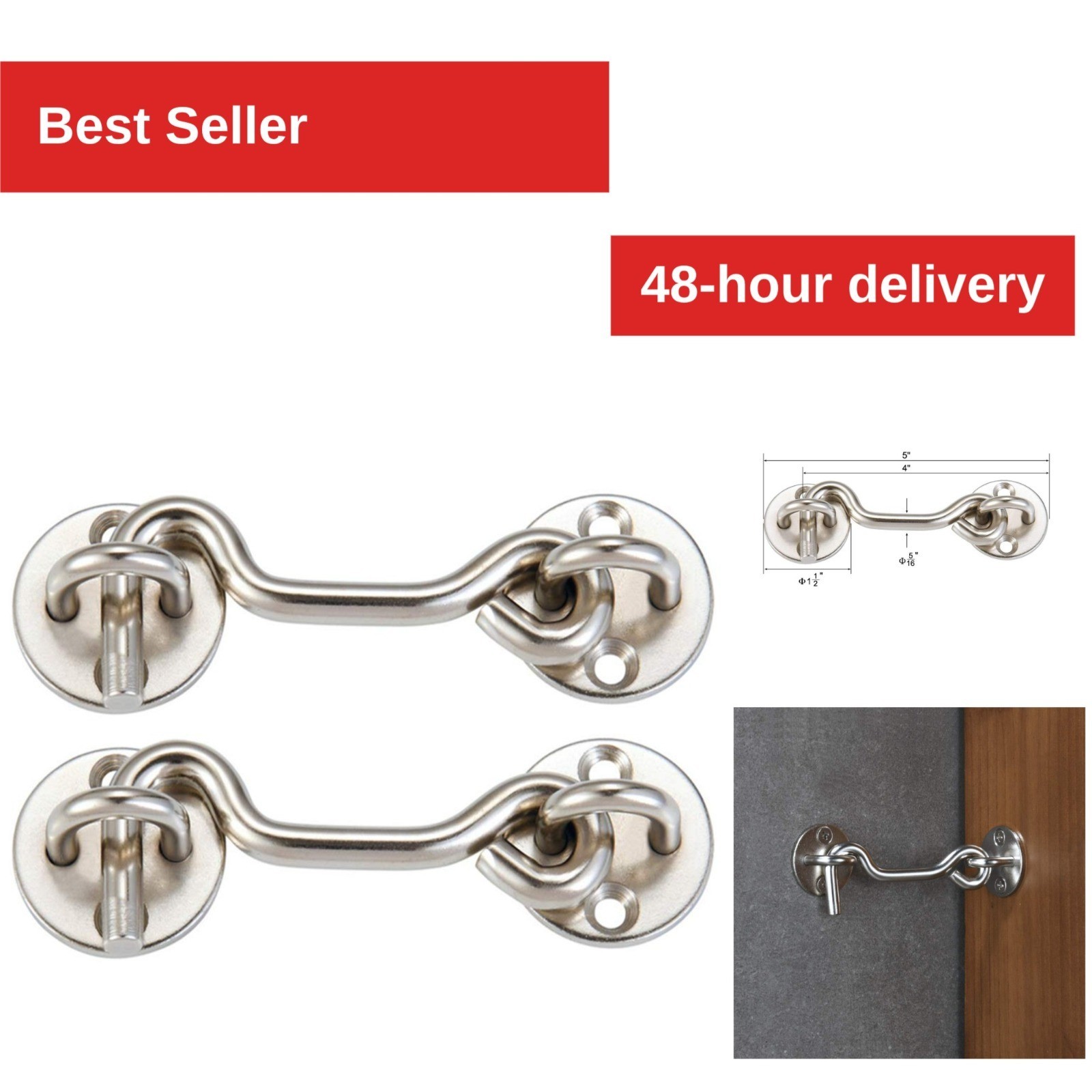 Raswik 4" Privacy Hook and Eye Gate Latch for Sliding Barn Door - 2 Pack