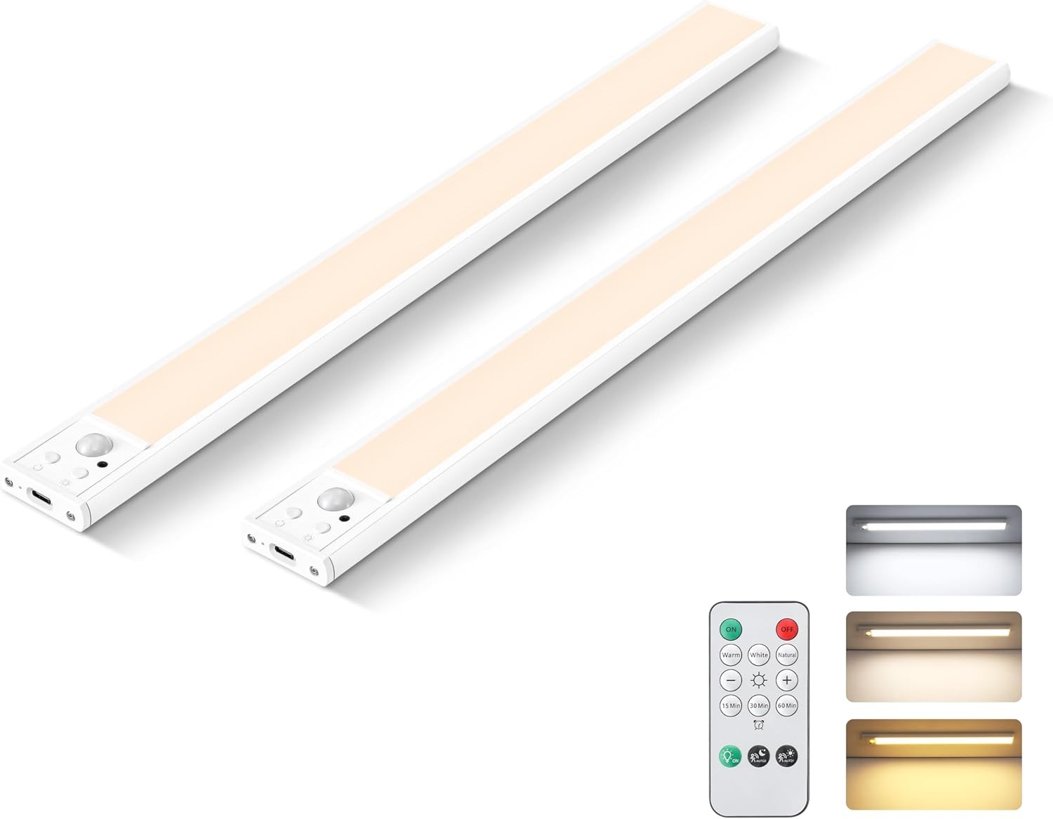 8 Inch Under Cabinet Lighting with Remote, 2 Pack Rechargeable Motion Sensor Lig
