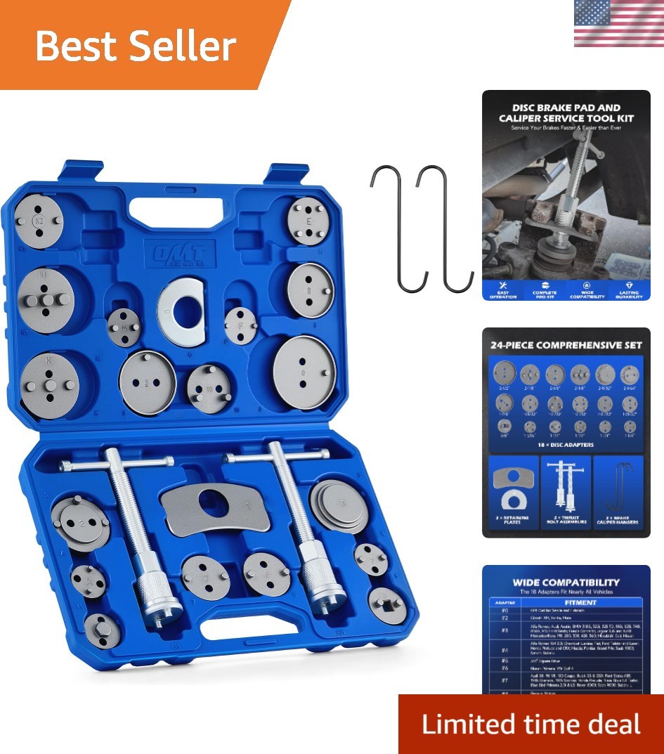 OMT 24pc Brake Caliper Compression Tool with Adapters & Hangers, Sandblast | ...