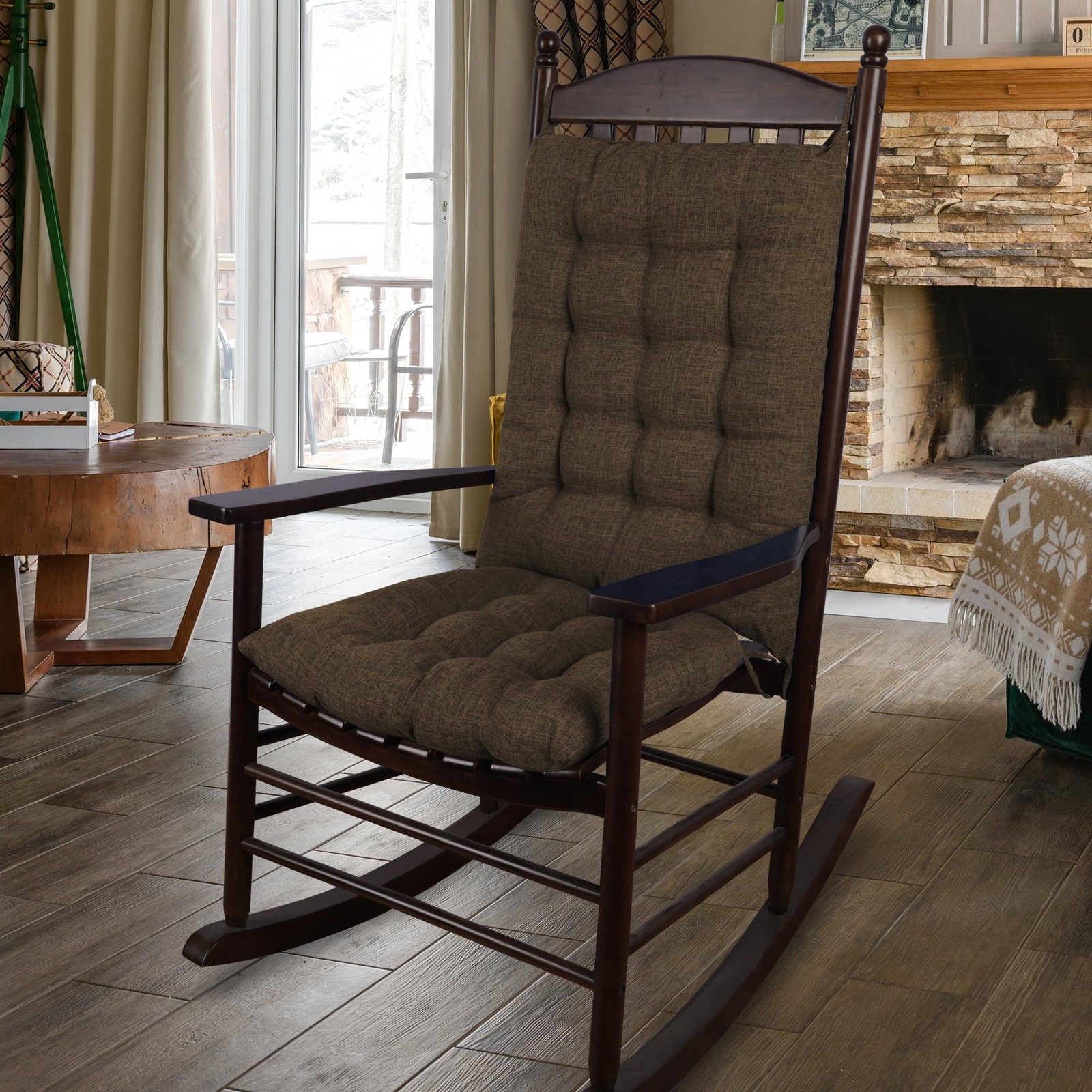 Extra Large Rocking Chair Cushion Thick Linen Pads Back and Seat 2 Piece Set