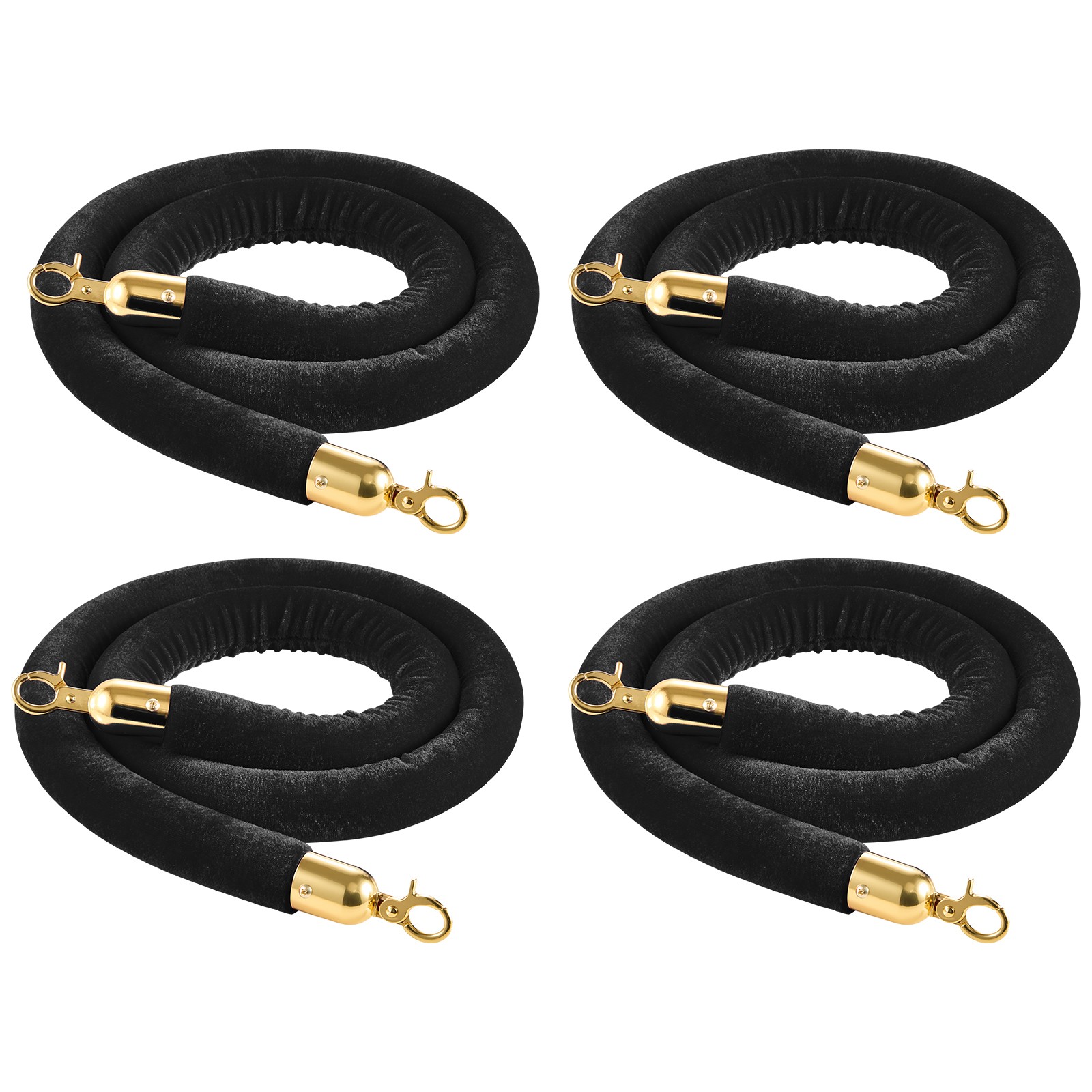 Uimoso 4 Pcs Black Velvet Barrier Ropes 5 ft with Gold Hooks for Stanchion Posts