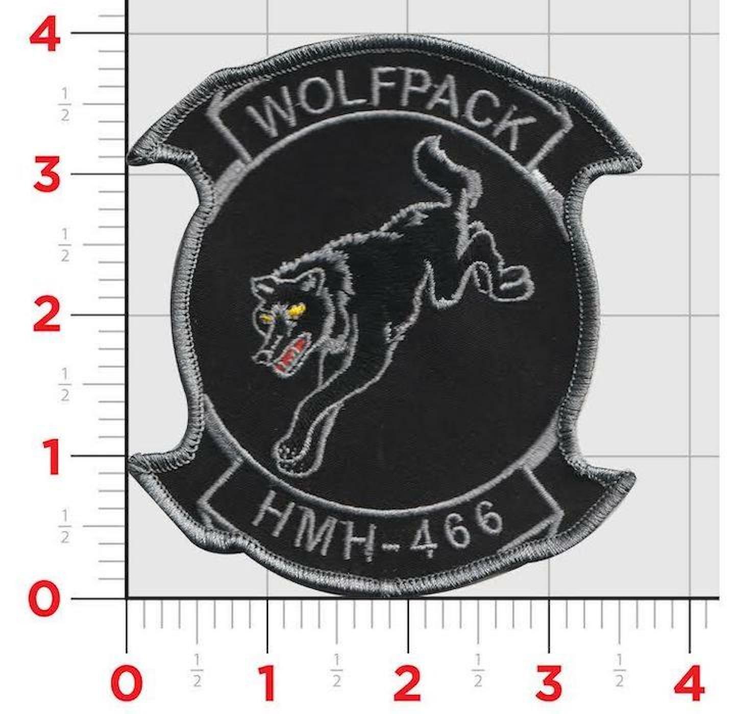 4" MARINE CORPS HMH-466 WOLFPACK HELICOPTER SQUAD GRAY EMBROIDERED JACKET PATCH