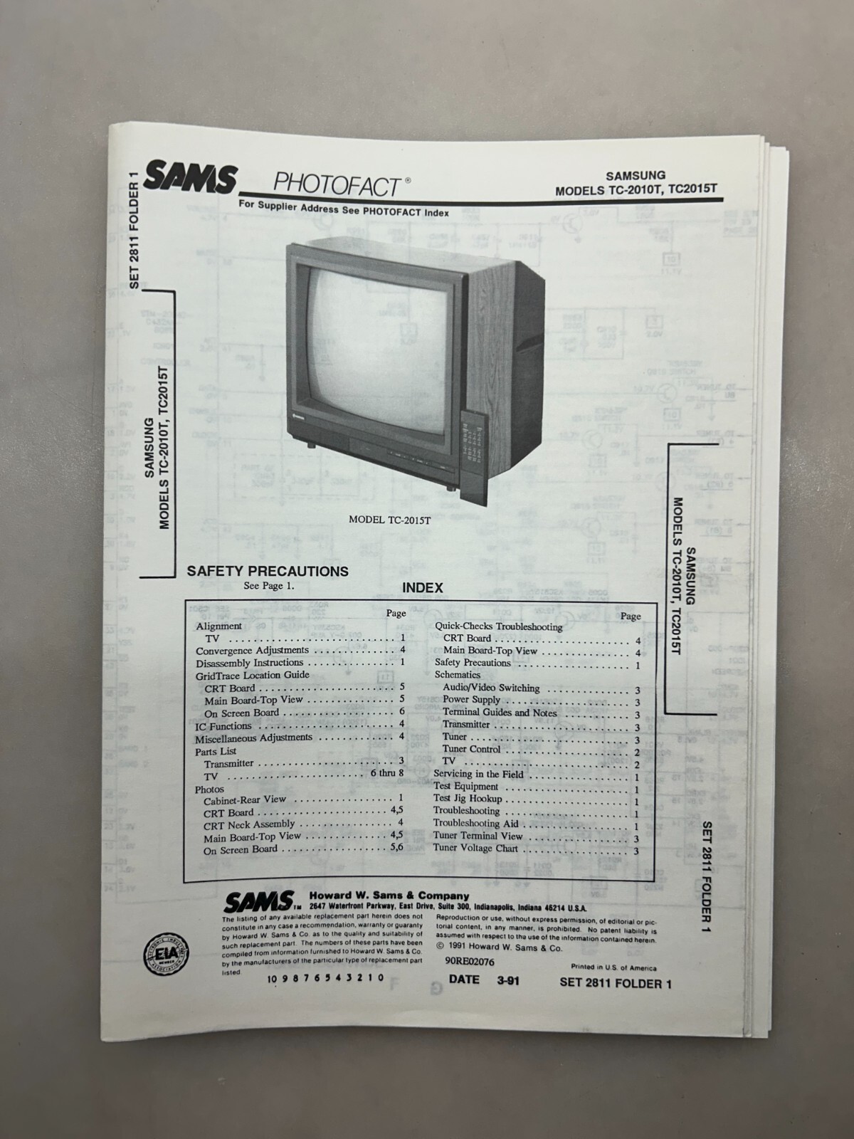 Samsung TC-2010T TC2015T Service Manual Sams Photofact Free Shipping