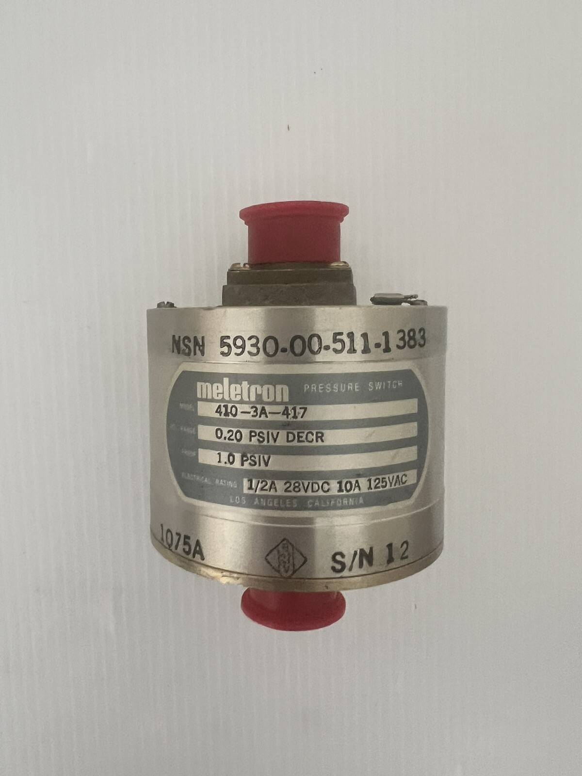 Meletron Pressure Switch Model 410-3A-417 N.O.S