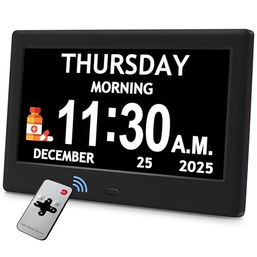 7'' Dementia Clock For Seniors, Large Display Digital Clock With Date, 7" Black