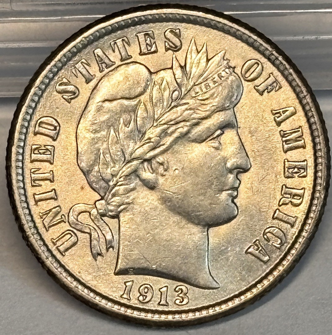 1913 10c Barber Dime . CHOICE BU + Nice Luster !!!