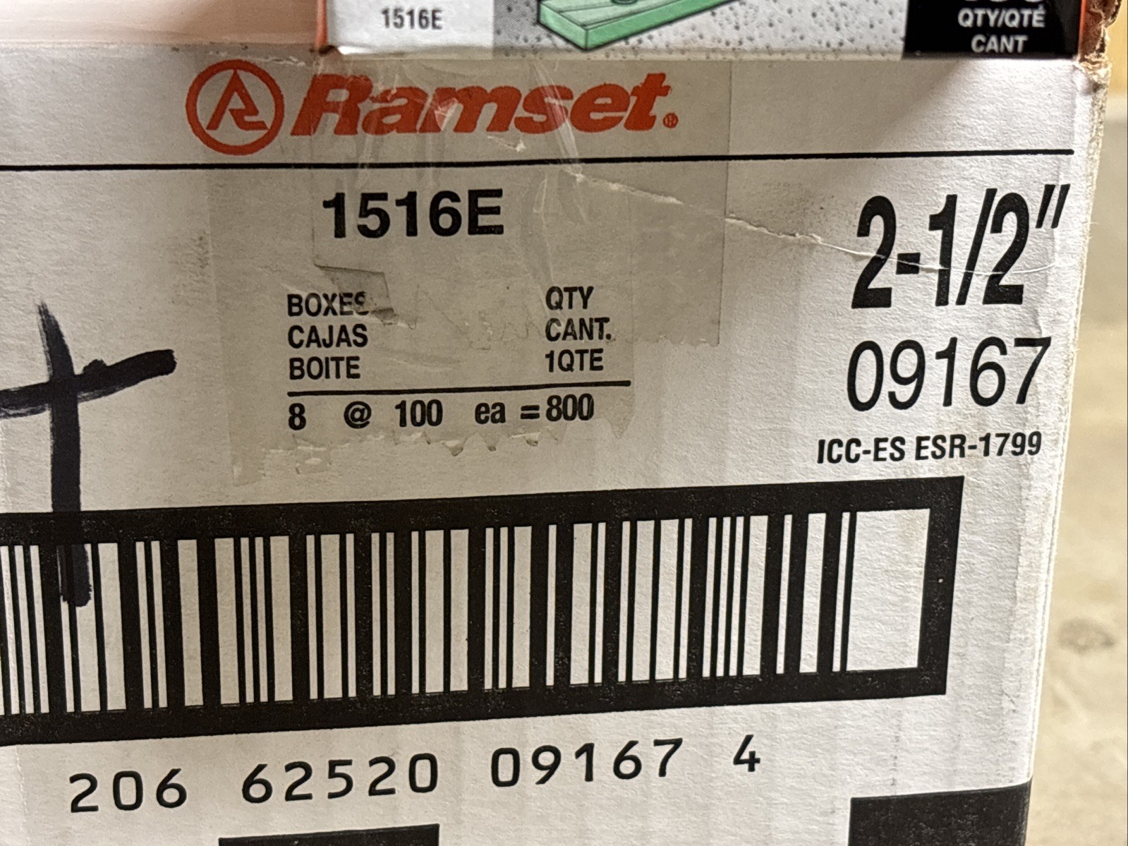 NEW CASE OF 800 Ramset 1516E 2-1/2" Ramguard Drive Pins; 0.145 Dia, 9167, 09167