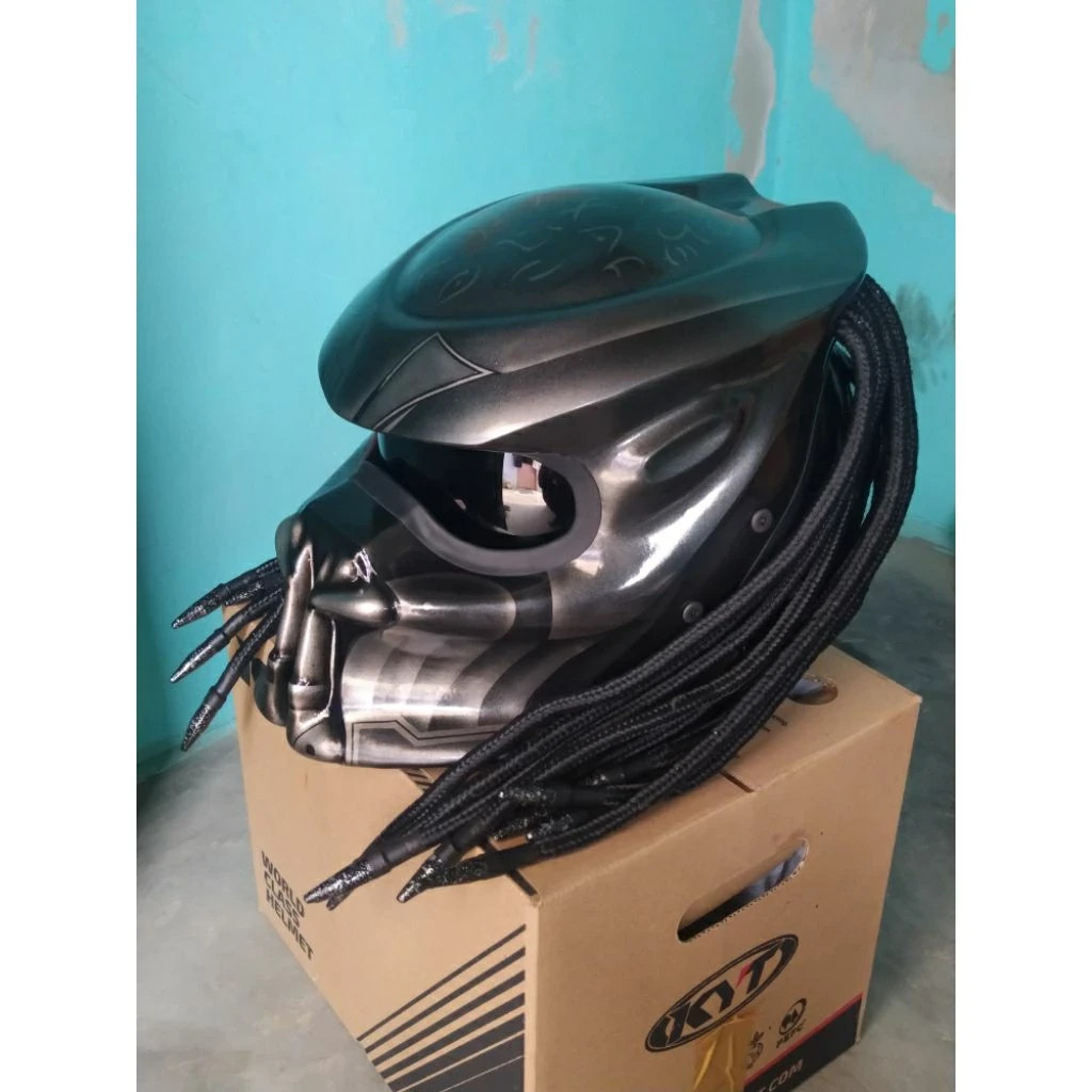 CHOPPER BOBBER STYLE PREDATOR HELMET CUSTOM FULL BLACK FIRE DOT & ECE CERTIFIED