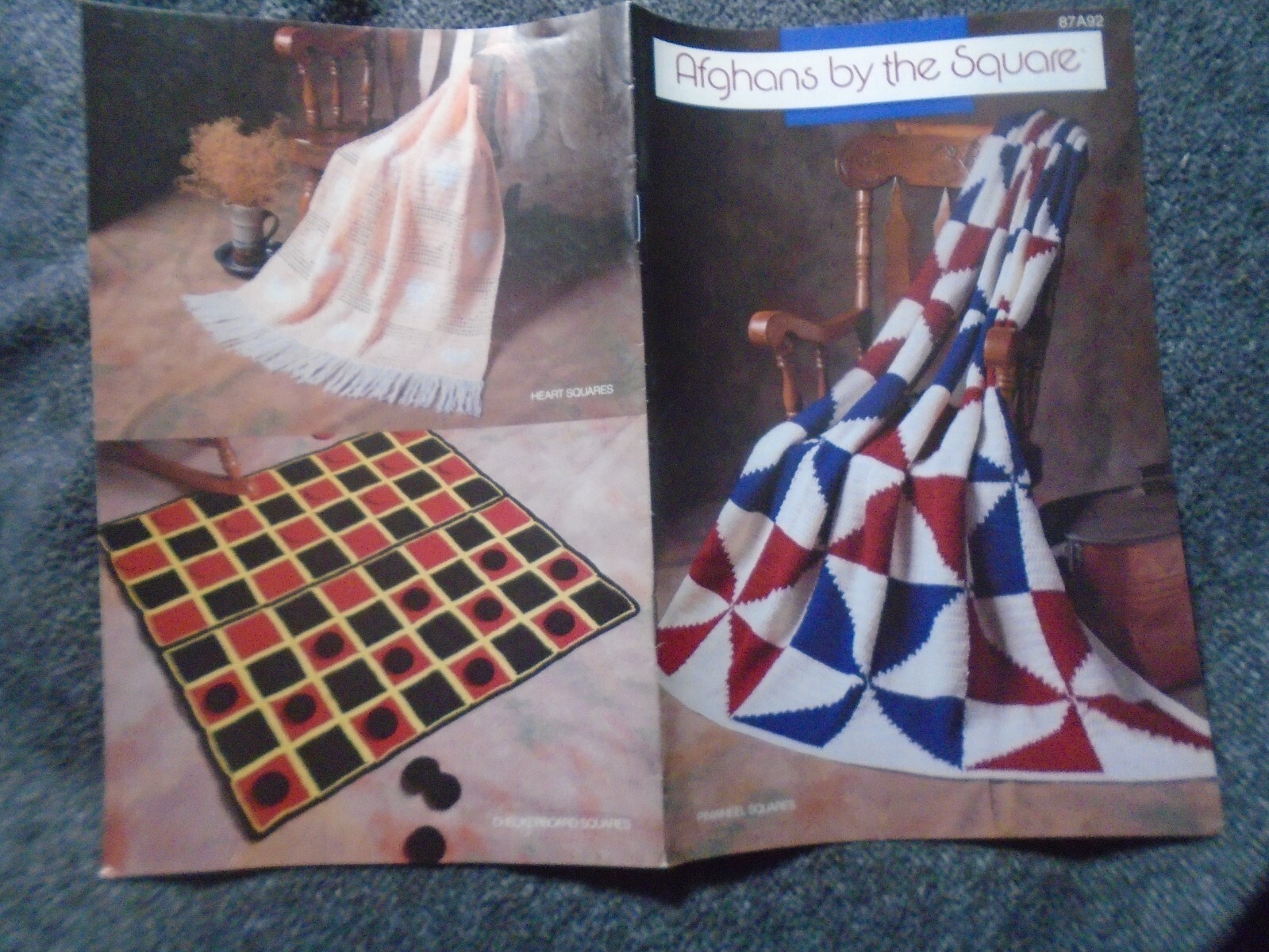 AFGHANS BY THE SQUARE 7 Patterns ~ Checkerboard,Heart squares,Kaleido squares