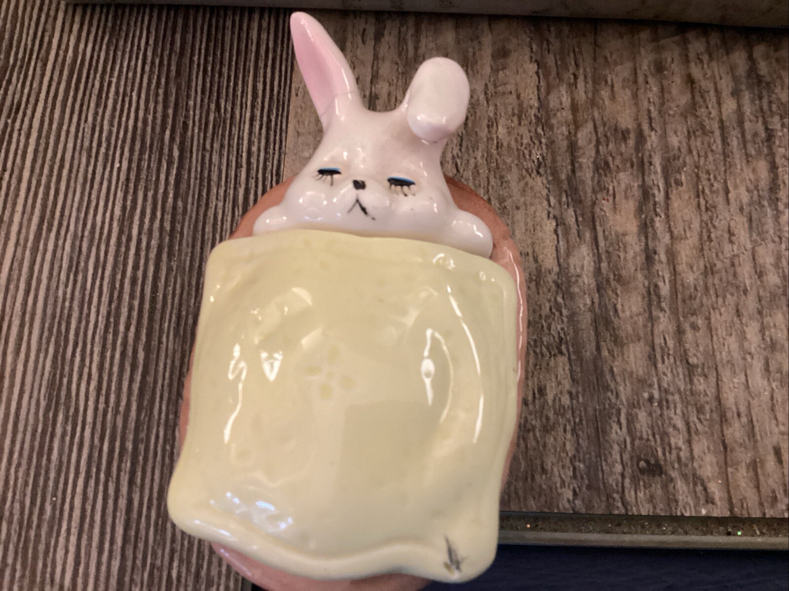 omnibus sleeping bunny trinket with blanket lid Ceramic Cute Rabbit Basket