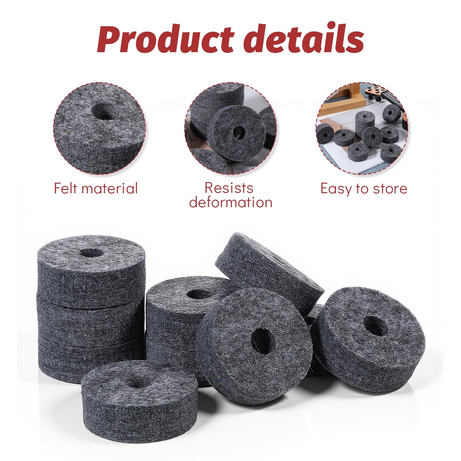 10 PCS Soft Cymbal Stand Felt Washer Round Grey Replacement Accessory