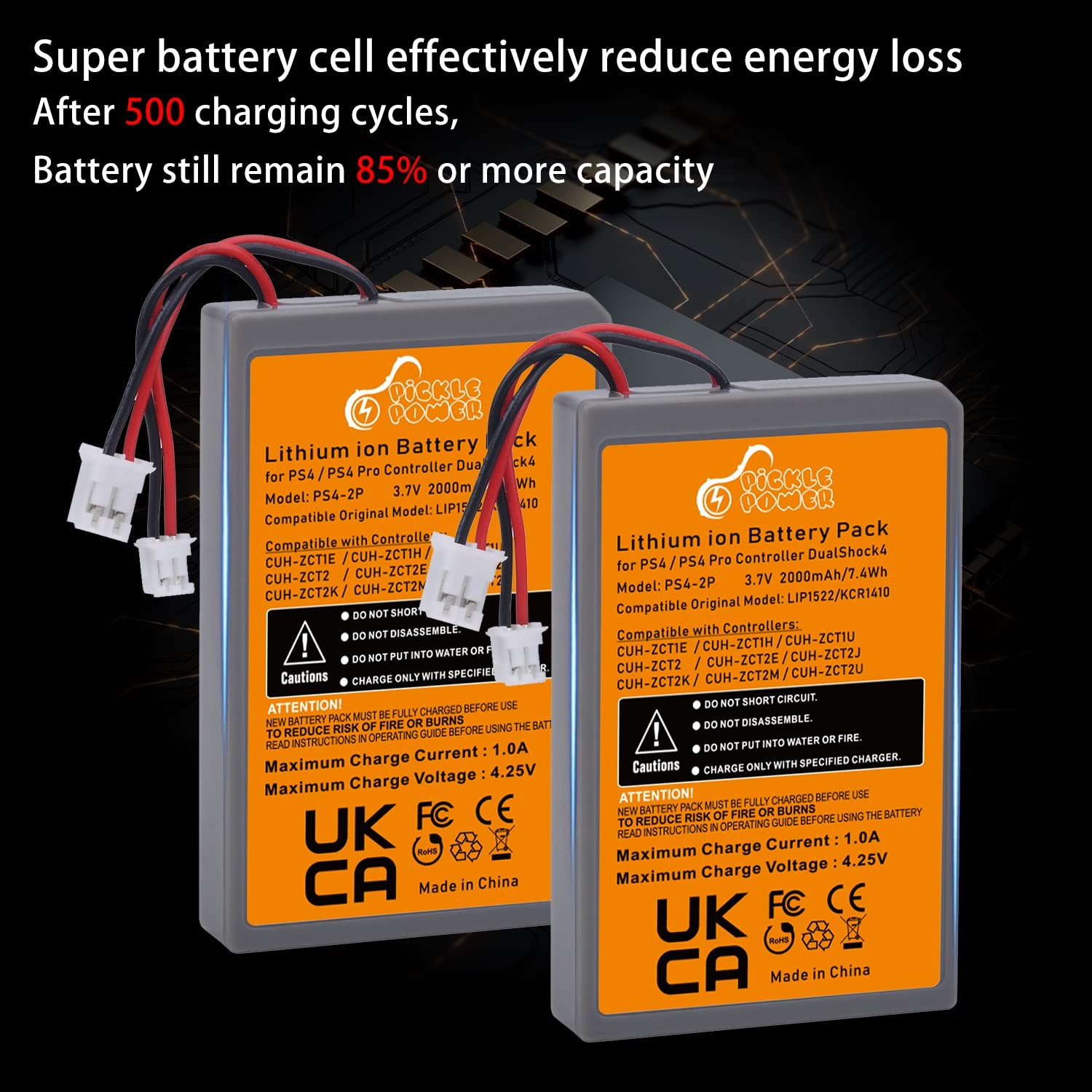 2 Pack 2000mAh PS4 Controller Battery Replacement for Sony PS4/PS4 Pro/PS4 Sl...
