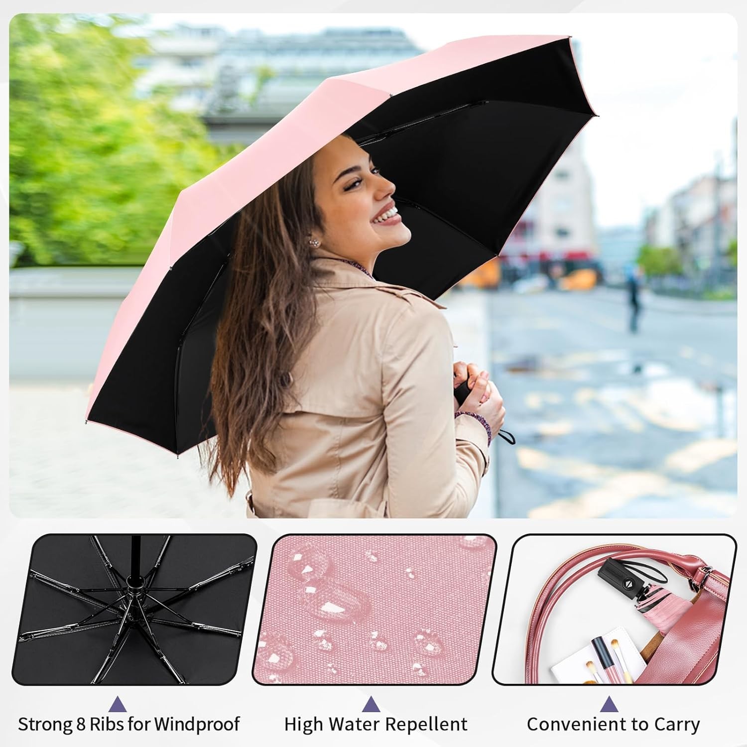 Yoobure Windproof Travel Umbrella - Automatic Umbrellas for Rain, Compact Foldin