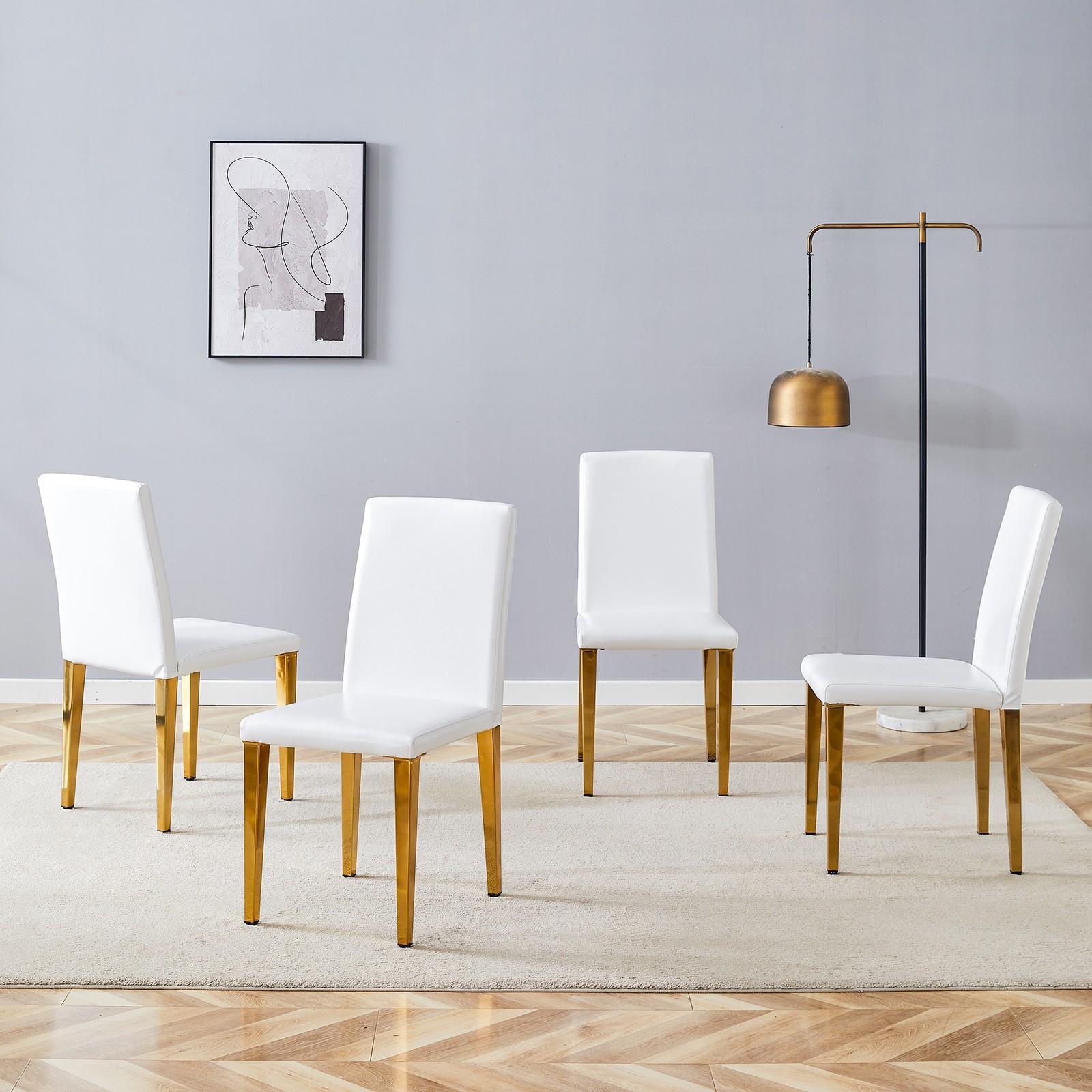 Set of 4 White PU Dining Chairs: 35.4" High, 18.5" Ergonomic Backrest