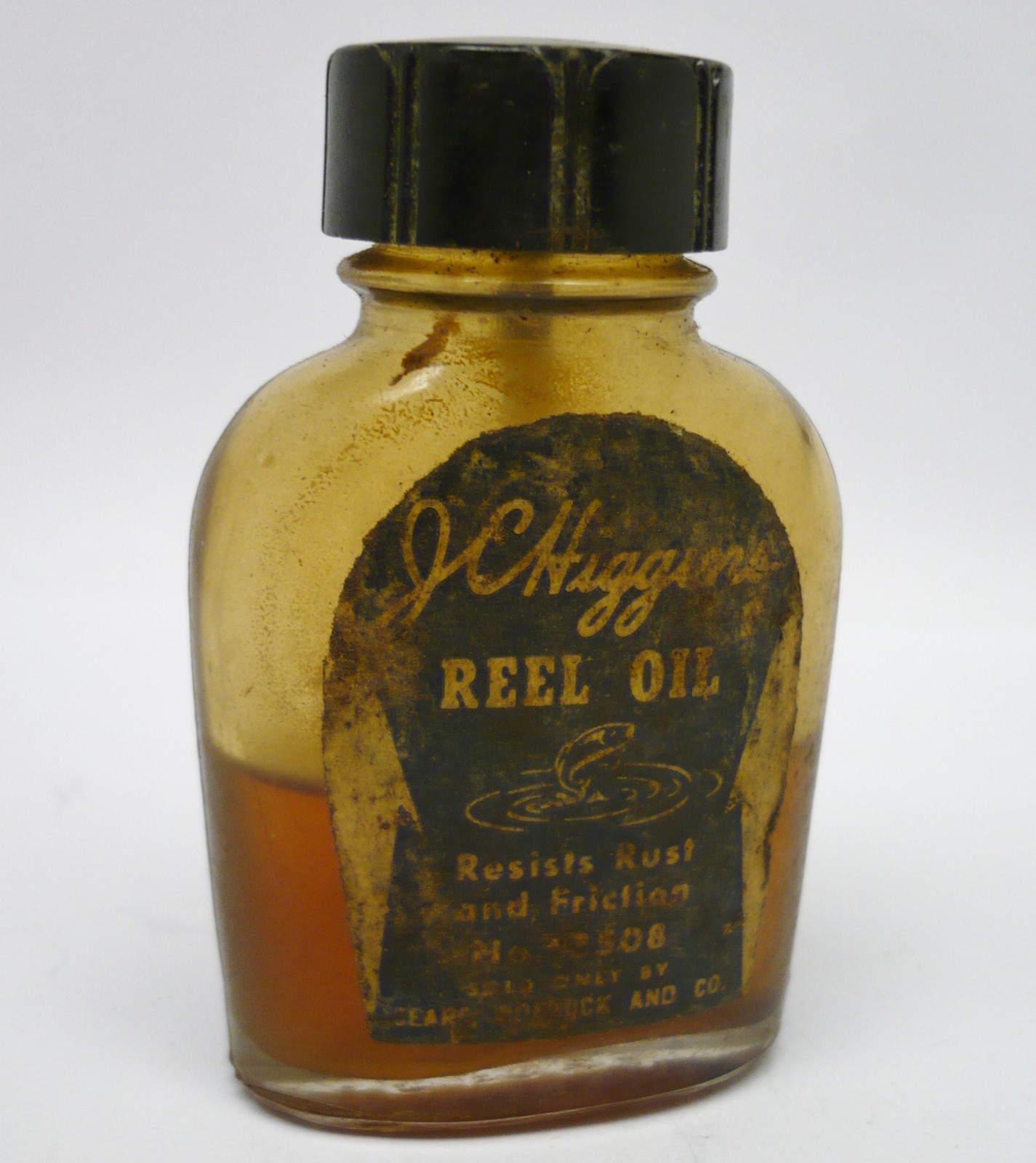 Vintage JC Higgins Sears Roebuck Glass Reel Oil Bottle