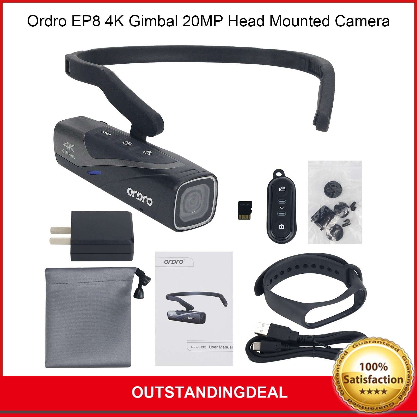 Ordro EP8 4K Gimbal 20MP Head Mounted Camera Wifi Sports Camera Full Kit ot25