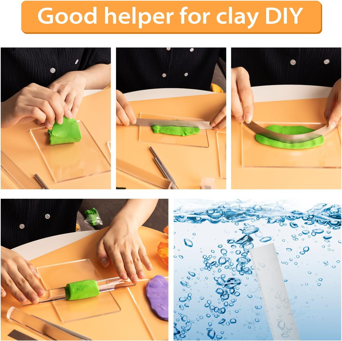 12 Pcs Polymer Clay Cutter Tools, Acrylic Roller for Polymer Clay, Acrylic Sheet