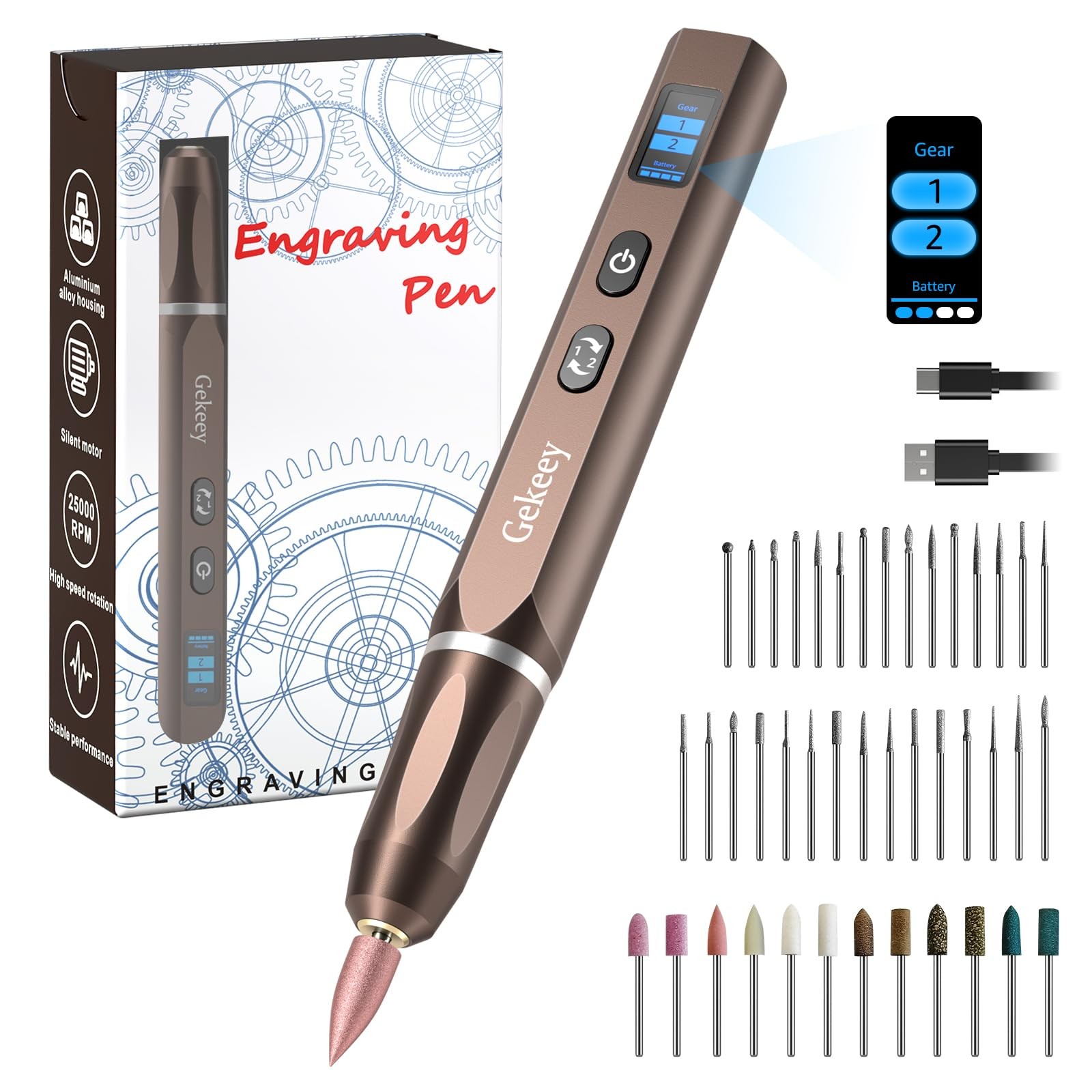 Electric Engraving Pen, Cordless Rechargeable Mini Rotary Tool with 42 Bits, ...