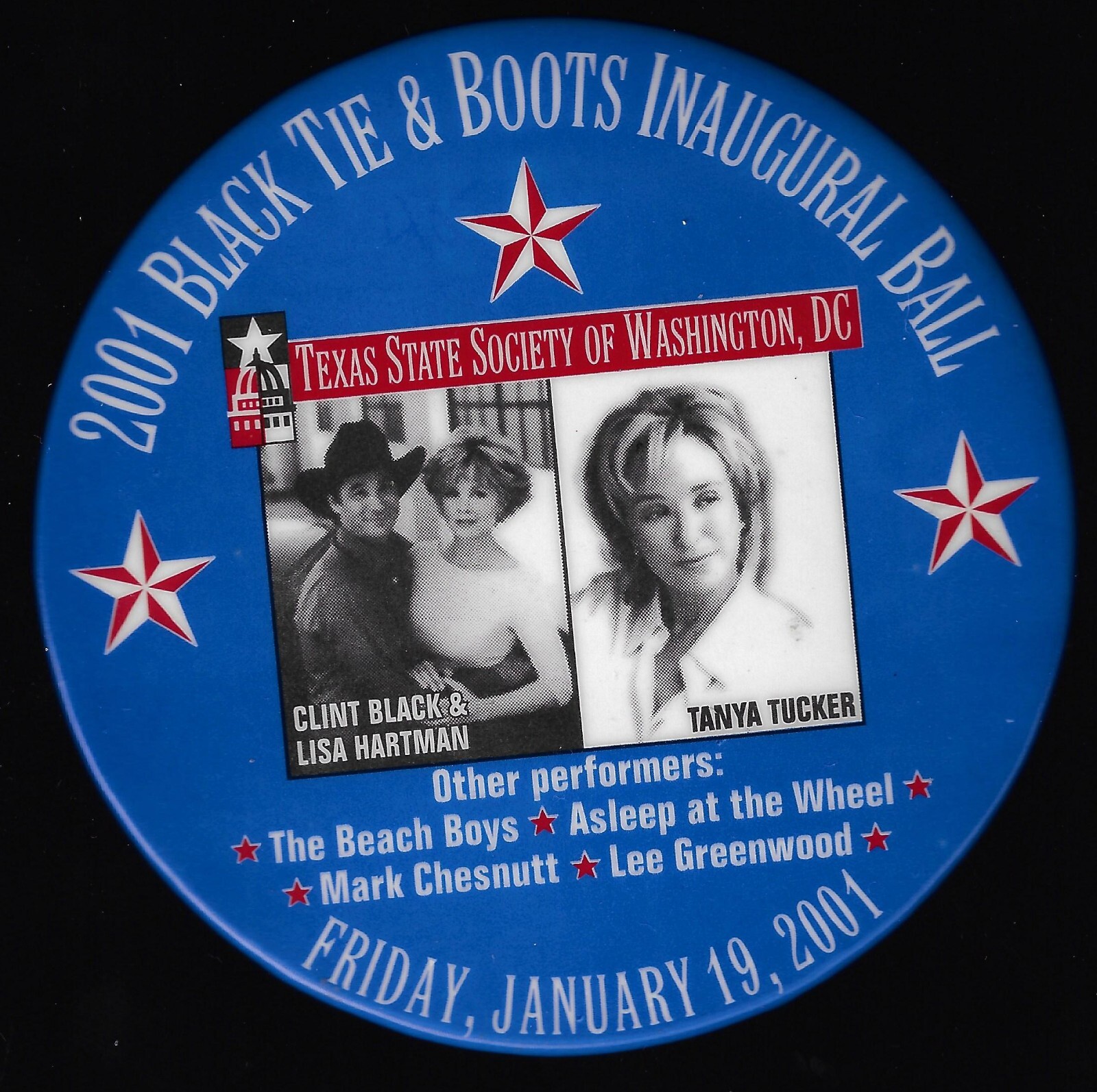 BBPI Popular 2001 George W Bush Black Tie & Boots Inaugural Ball Event Button