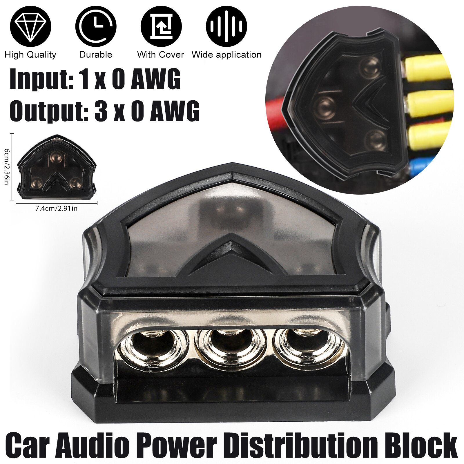1 x 0 Gauge input to 3 x 0 Gauge Output Power Ground Distribution Block w/Cover
