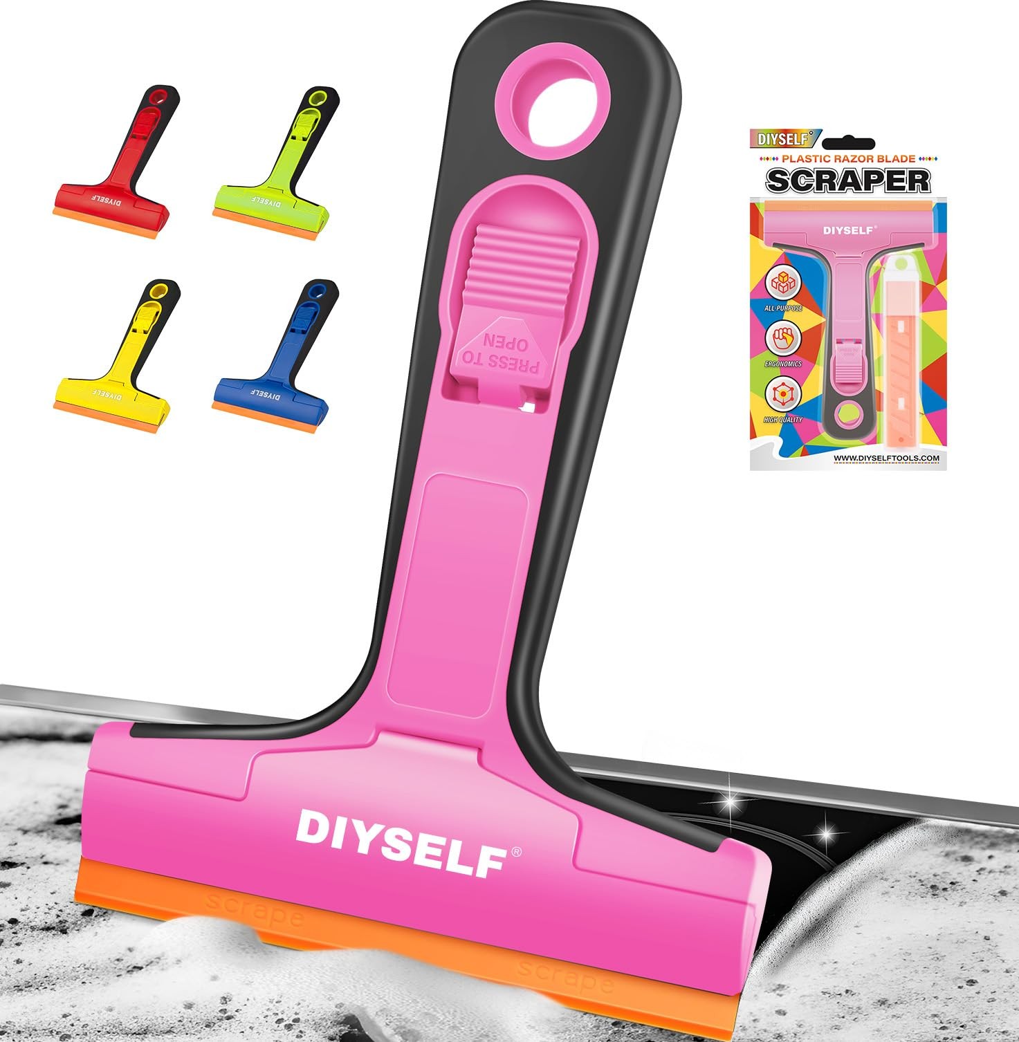 Plastic Scraper Tool with 5 Pcs 4Inch Razor Blades for Windows