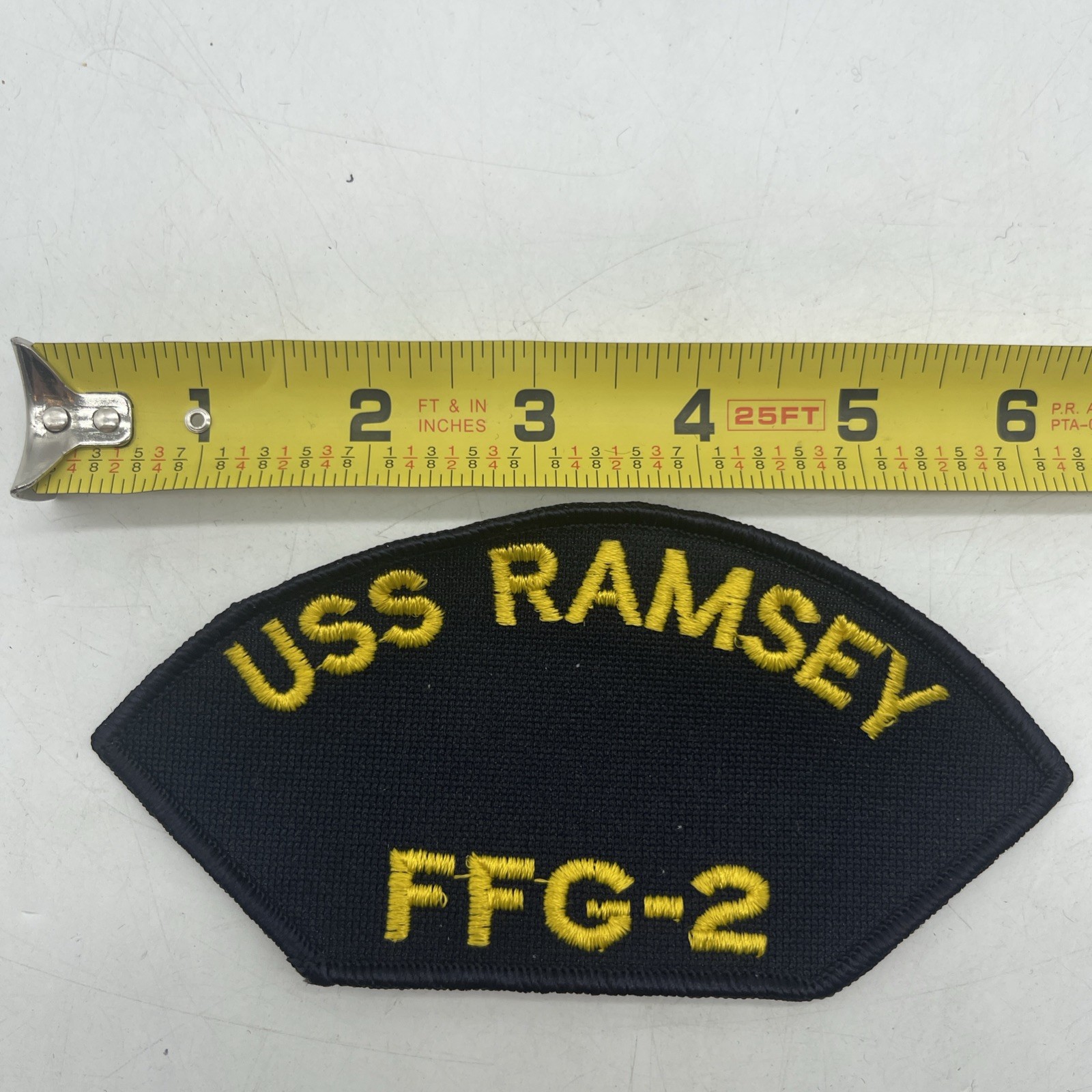 U.S. Military Navy USS RAMSEY FFG-2 Naval Ship Patch Cap Yellow Black ~3x6” Loaf