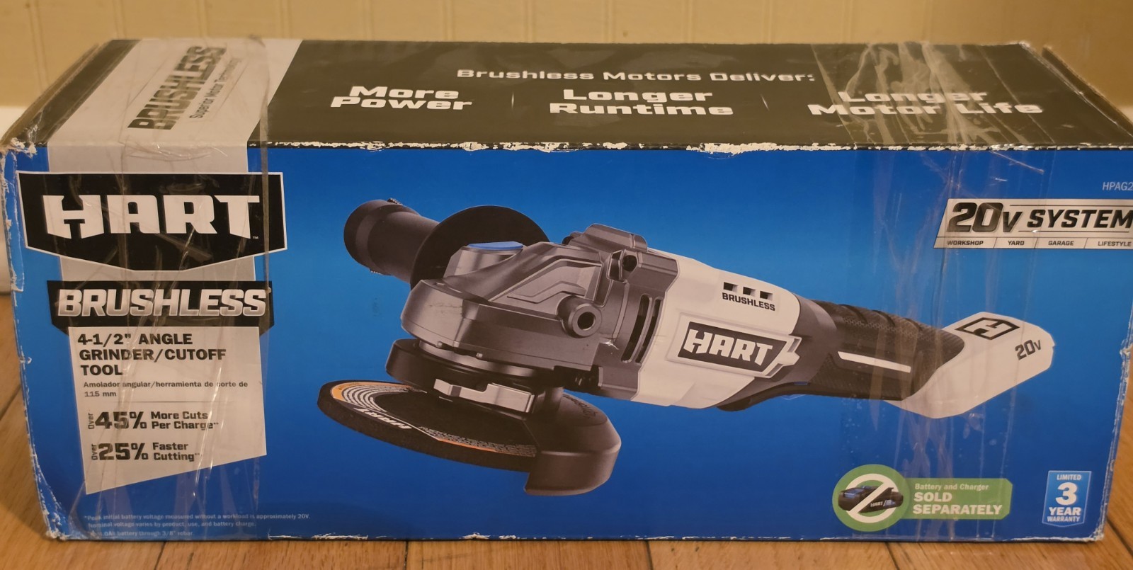 HART 20-Volt Brushless 4-1/2-Inch Angle Grinder/Cutoff Tool (HPAG25) New In Box