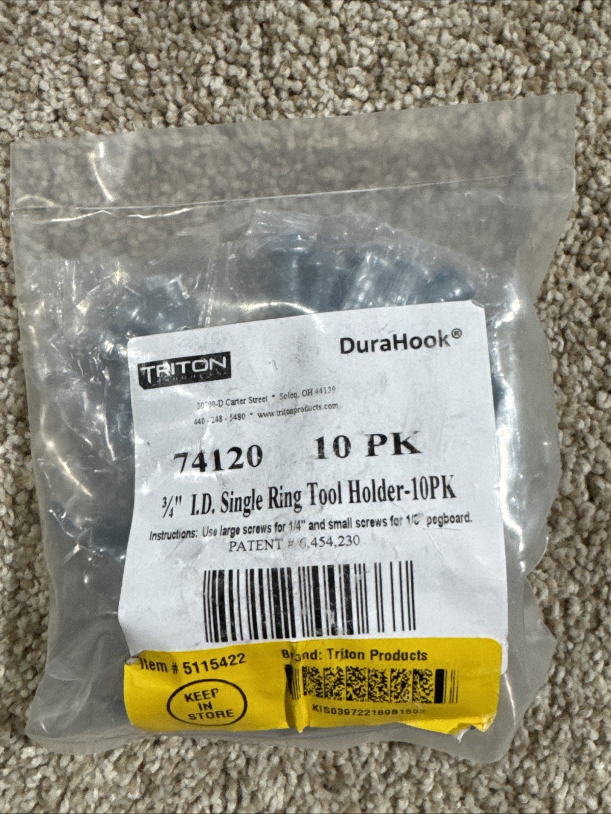 74120 Durahook 1-3/4" I.D. Single Ring 3/4-Inch Zinc Plated Steel Tool Holder 10