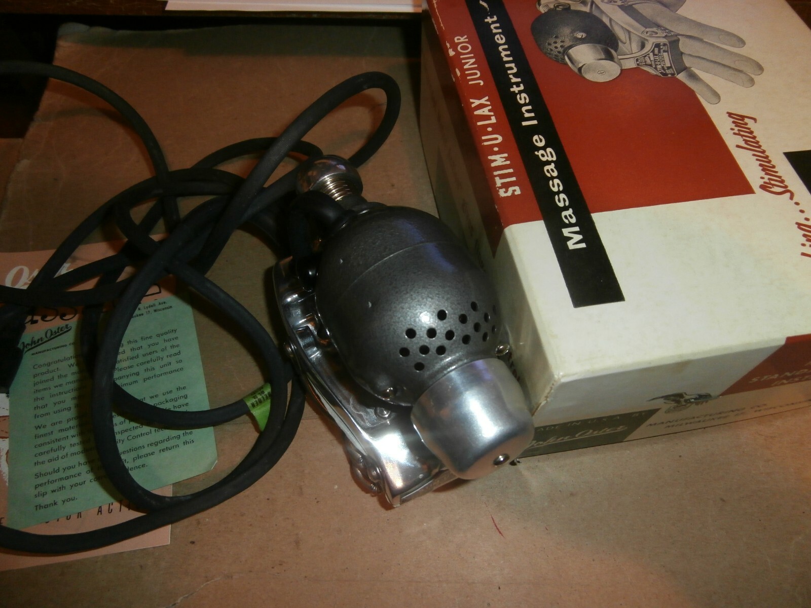 Vintage Oster Stim-U-Lax Junior M-4 Hand Massager Instrument Model 4-05 Grey