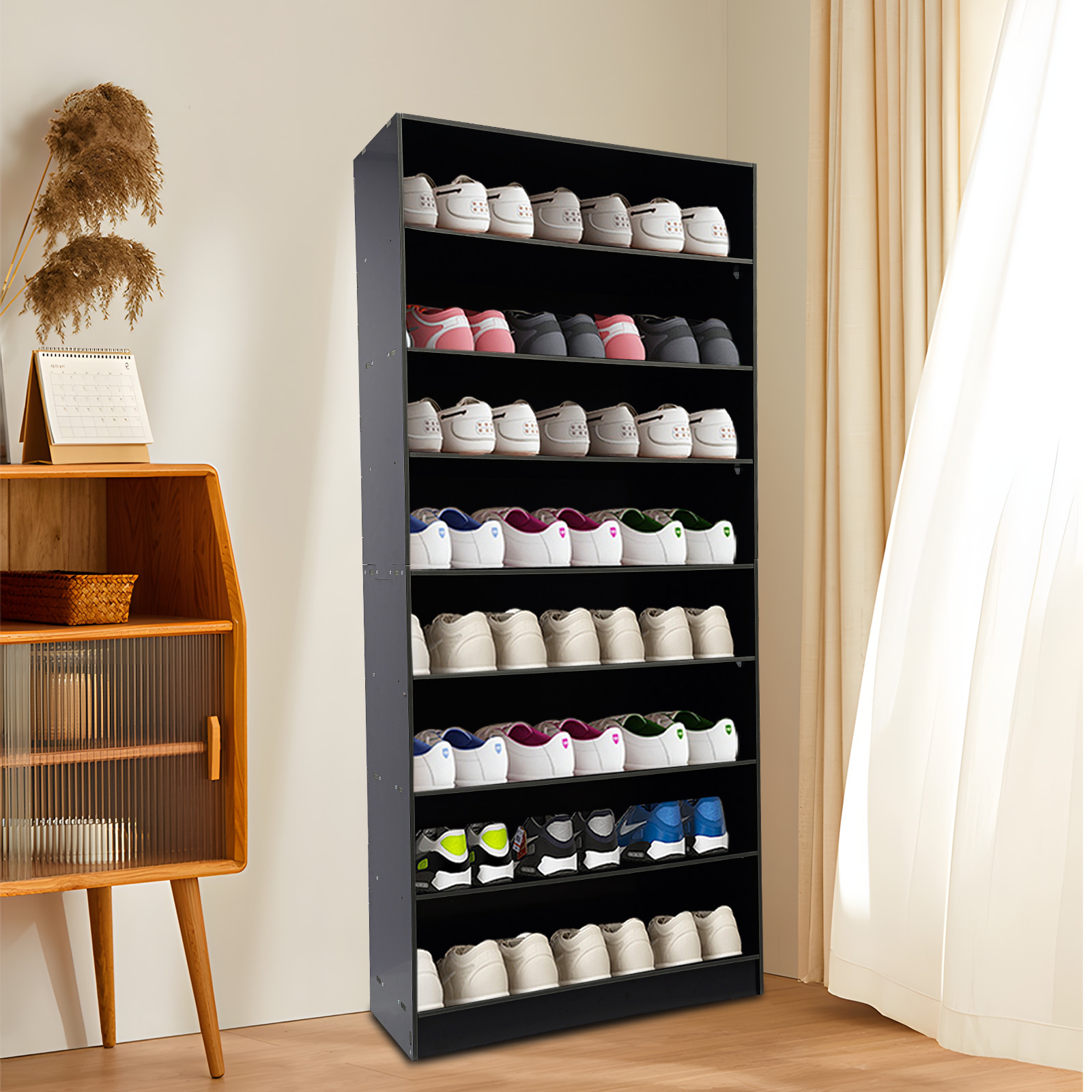 80cm Black Free Standing Shoes Shelf Organizer Modern Shoe Storage Cabinet