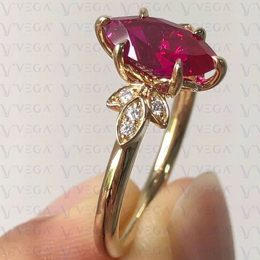 3.48Ct Marquise Cut Pink Natural Ruby & Diamond 100% 14k SOLID Yellow Gold Ring