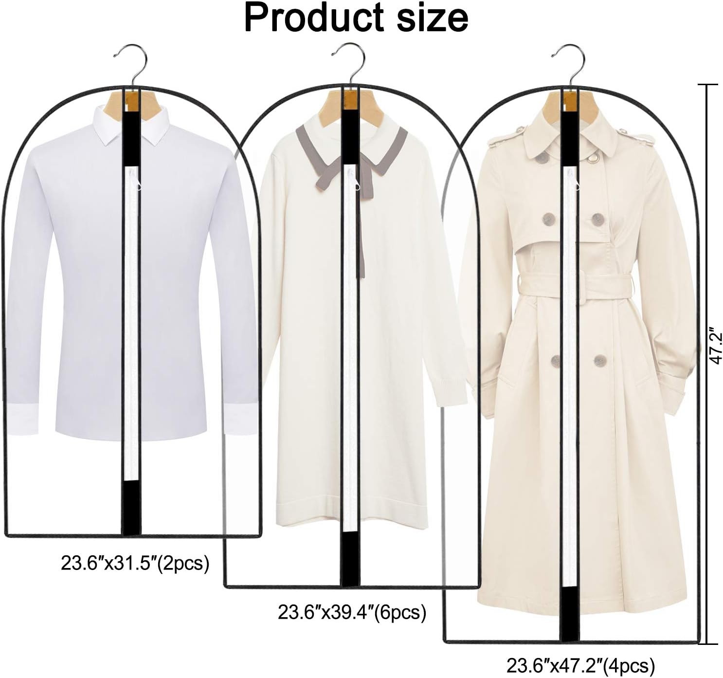 12 Pack Breathable Clothes Covers with Zip, Hanging Garment