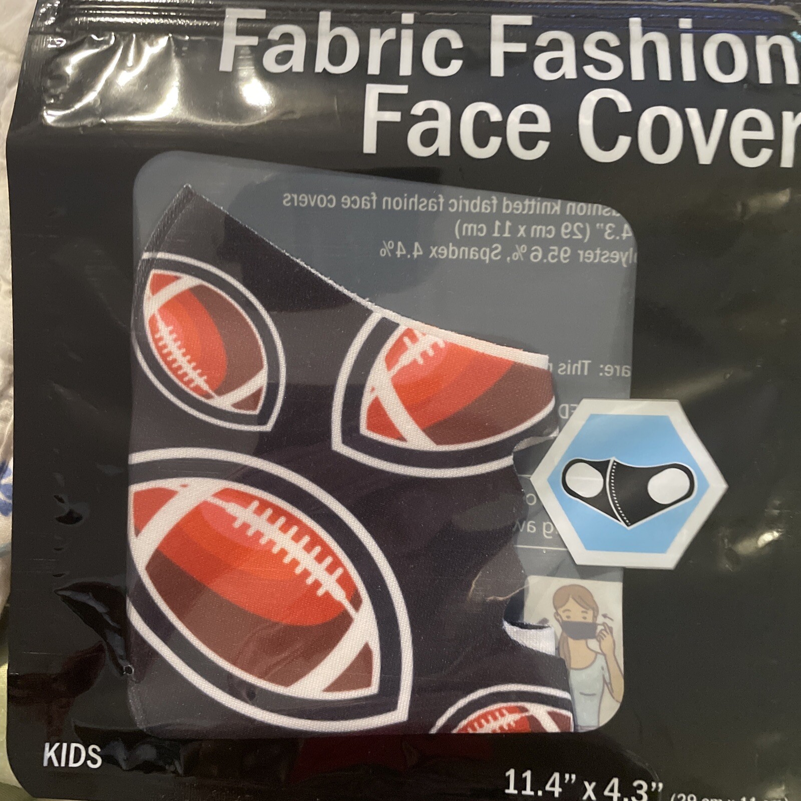 Kids Reusable Fabric Fashion Face Cover, 11.4 in x 4.3 in - Football Never Open