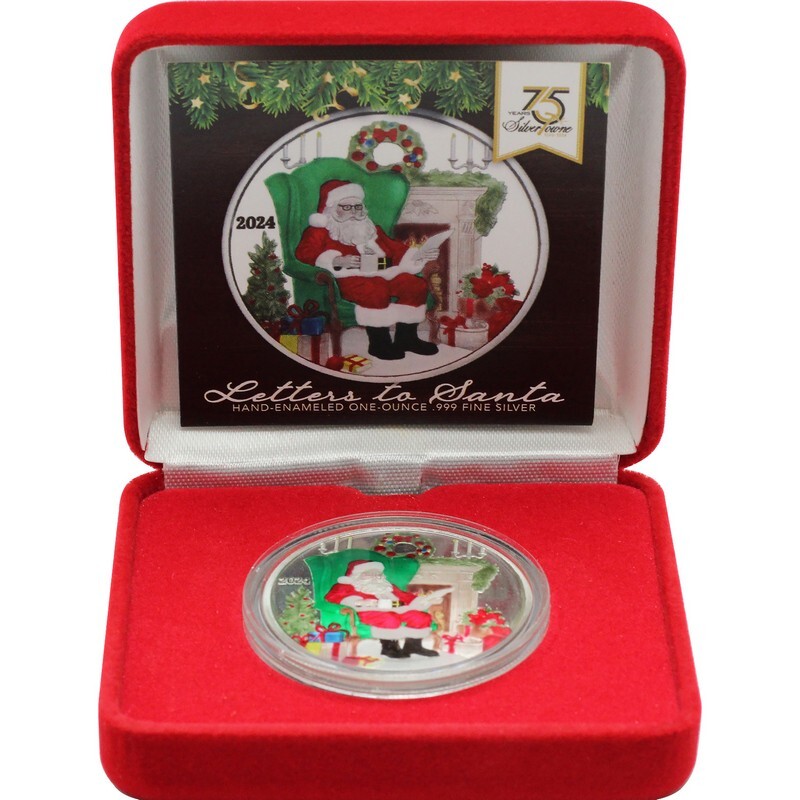 Limited! 2024 Letters to Santa 1oz .999 Silver Medallion Enameled in Clamshell