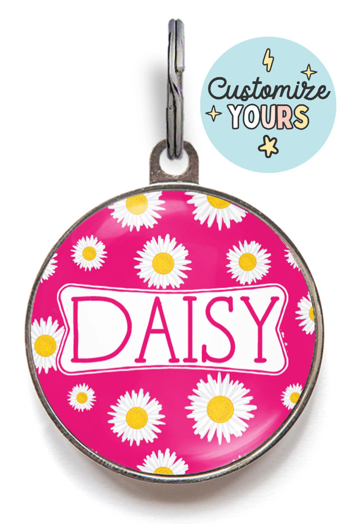 Personalized Dog Tag Daisy Design – Floral Pet ID Tag, 36 Colors, Waterproof