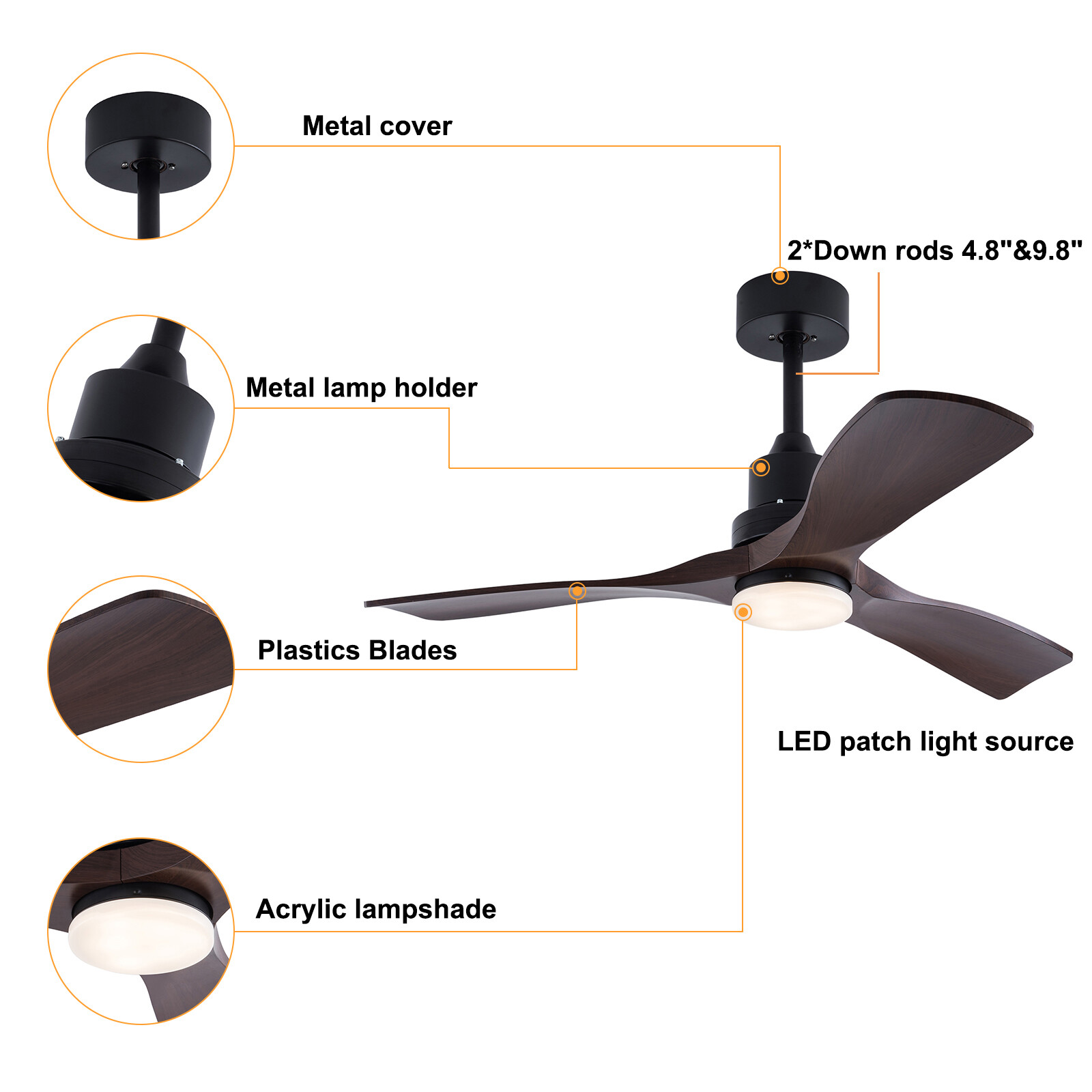 42'' Ceiling Fan Light W Remote Control&Timer Function3 Blade Fan Ceiling Mount