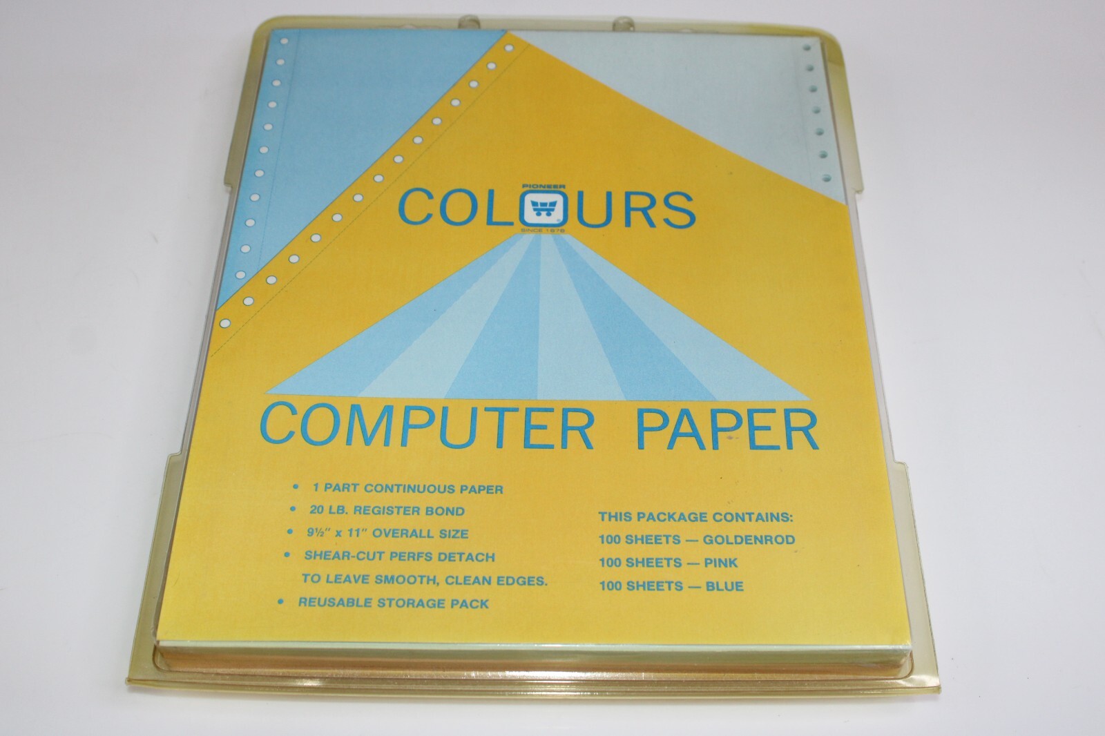Vintage Continuous Computer Printer Paper Pioneer Colours 300 Sheets Colored Dot