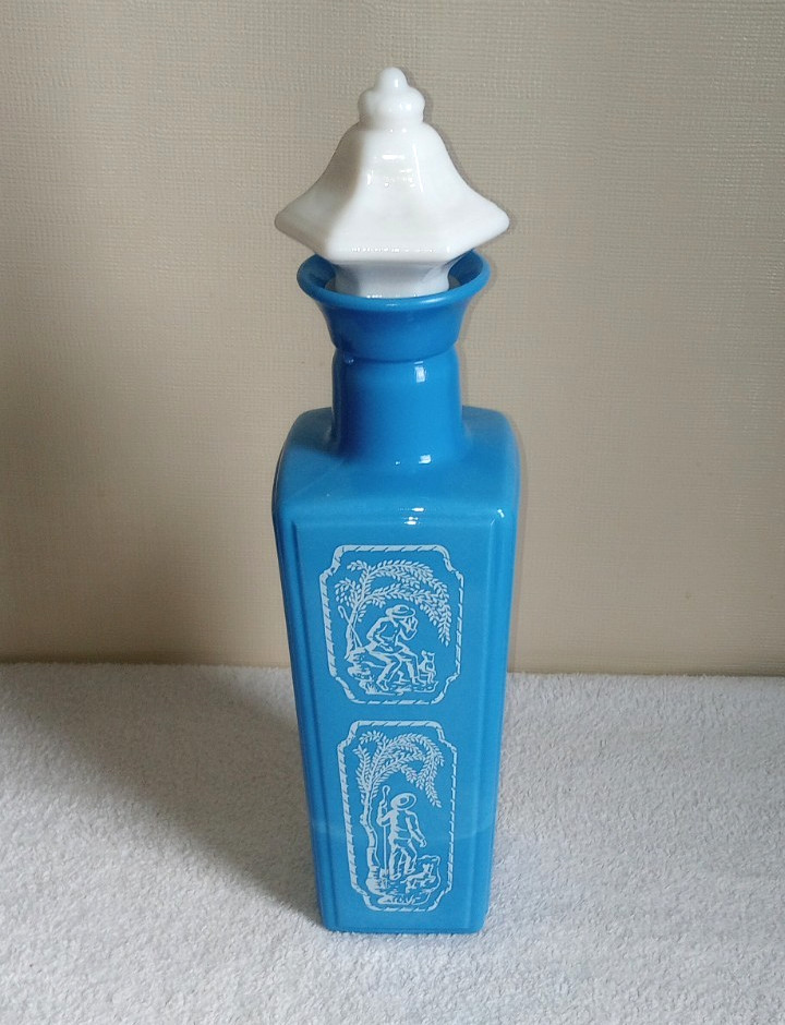 Vintage 1965 Jim Beam Blue and White Liquor Bottle with Lid and Original Cork. 
