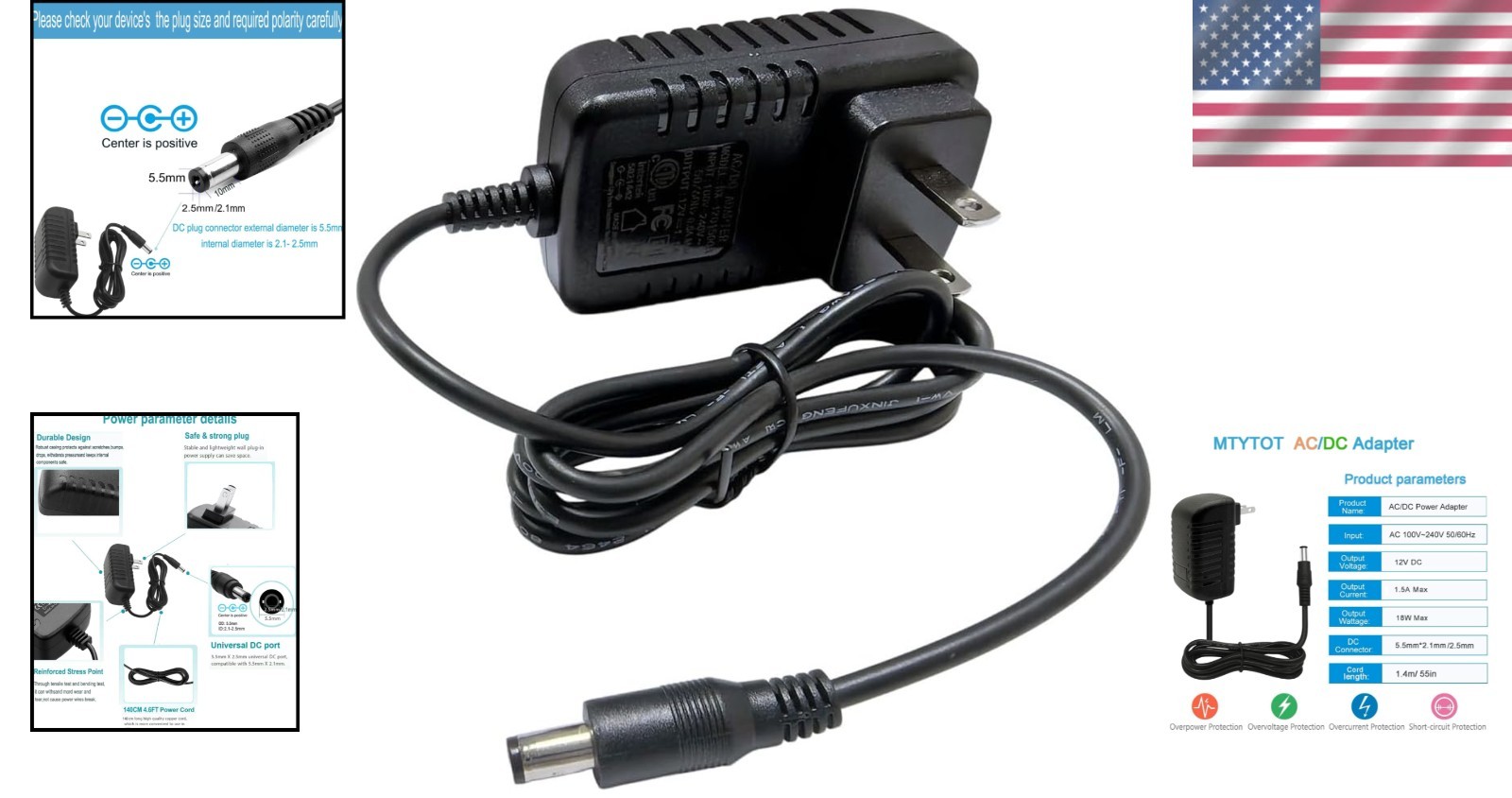 Compact 12V 1.5A Power Adapter for Models and CCTV - Safe Wall Mount Design