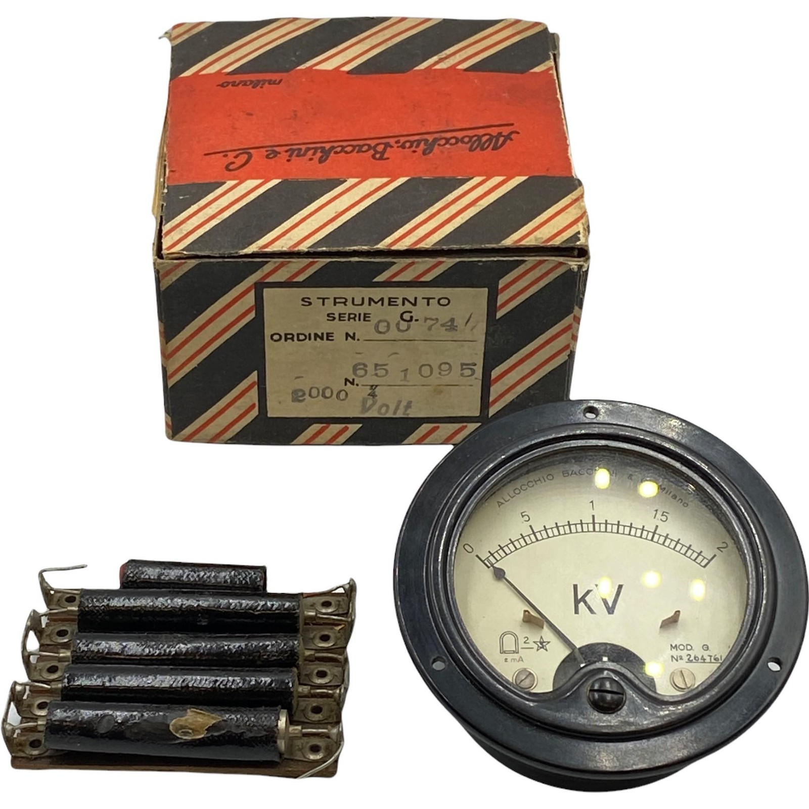 MOD.G Allocchio Bacchini Analog Panel Voltmeter 0-2kV Moving Coil 2mA 84mm With
